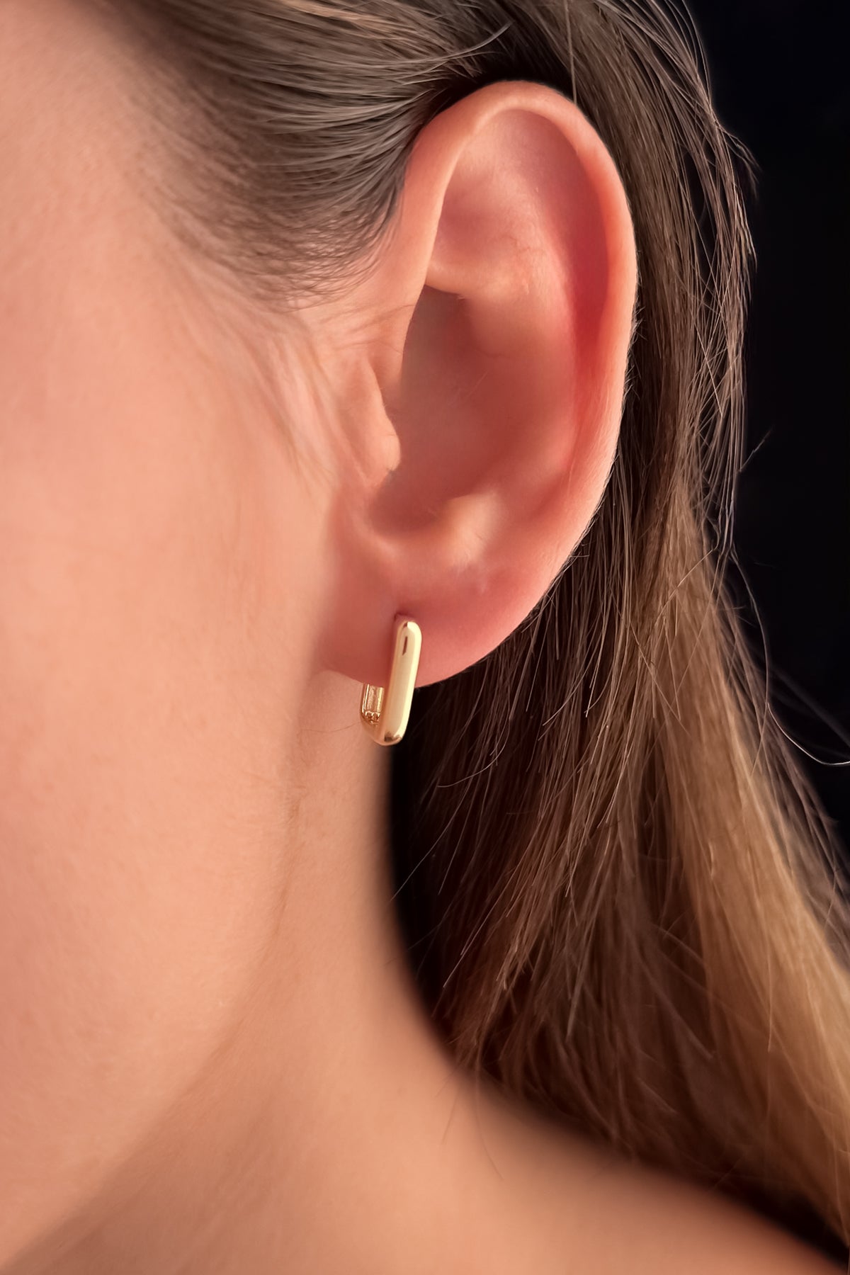 14K Gold Thick U Shape Huggie Hoop Earrings