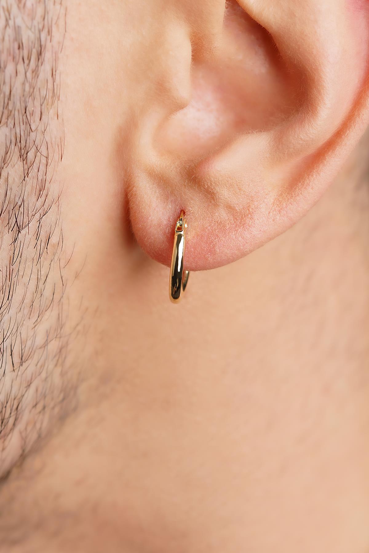 14K Solid Gold Thin Chunky Tube Earrings