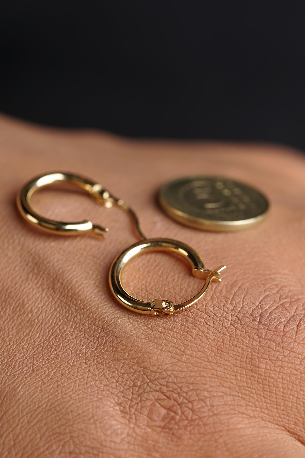 14K Solid Gold Thin Chunky Tube Earrings