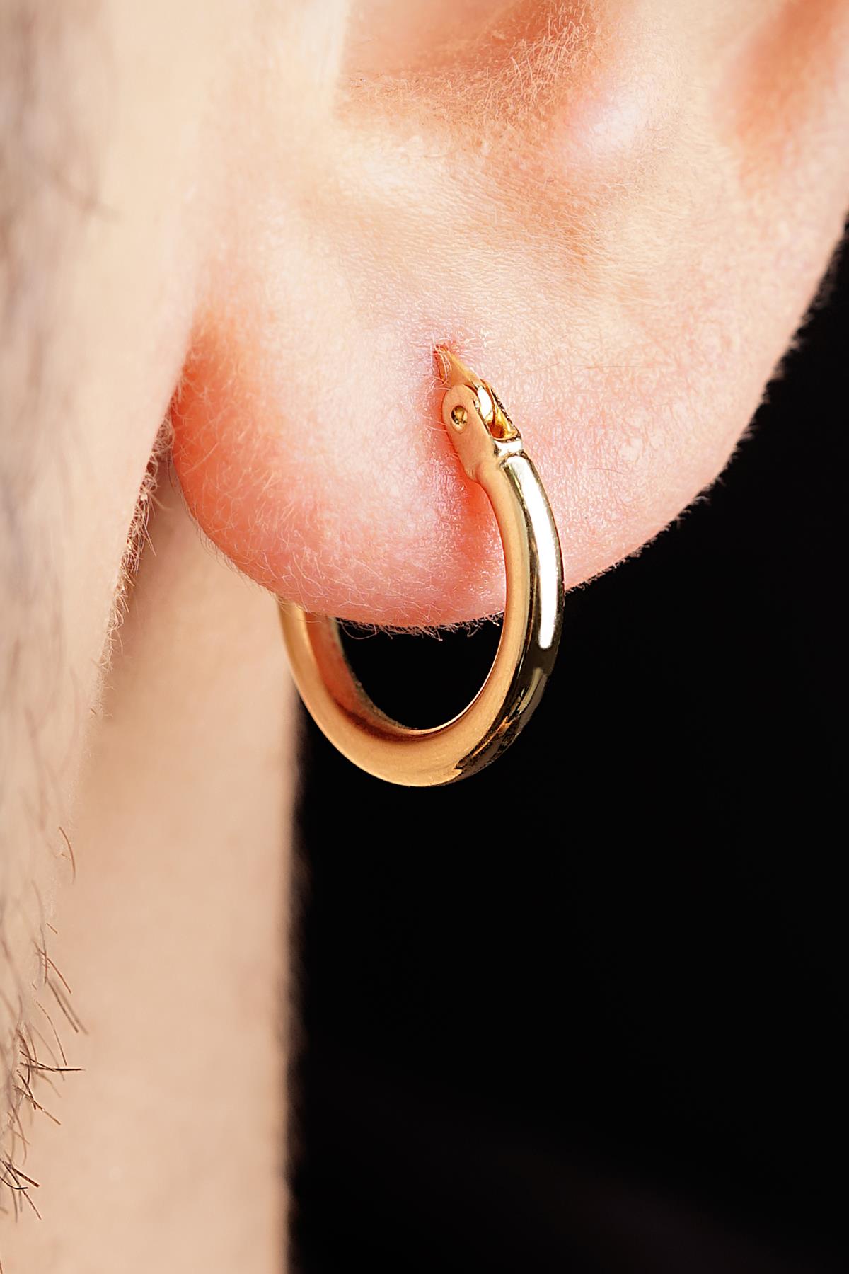 14K Gold Thin Chunky Tube Earrings