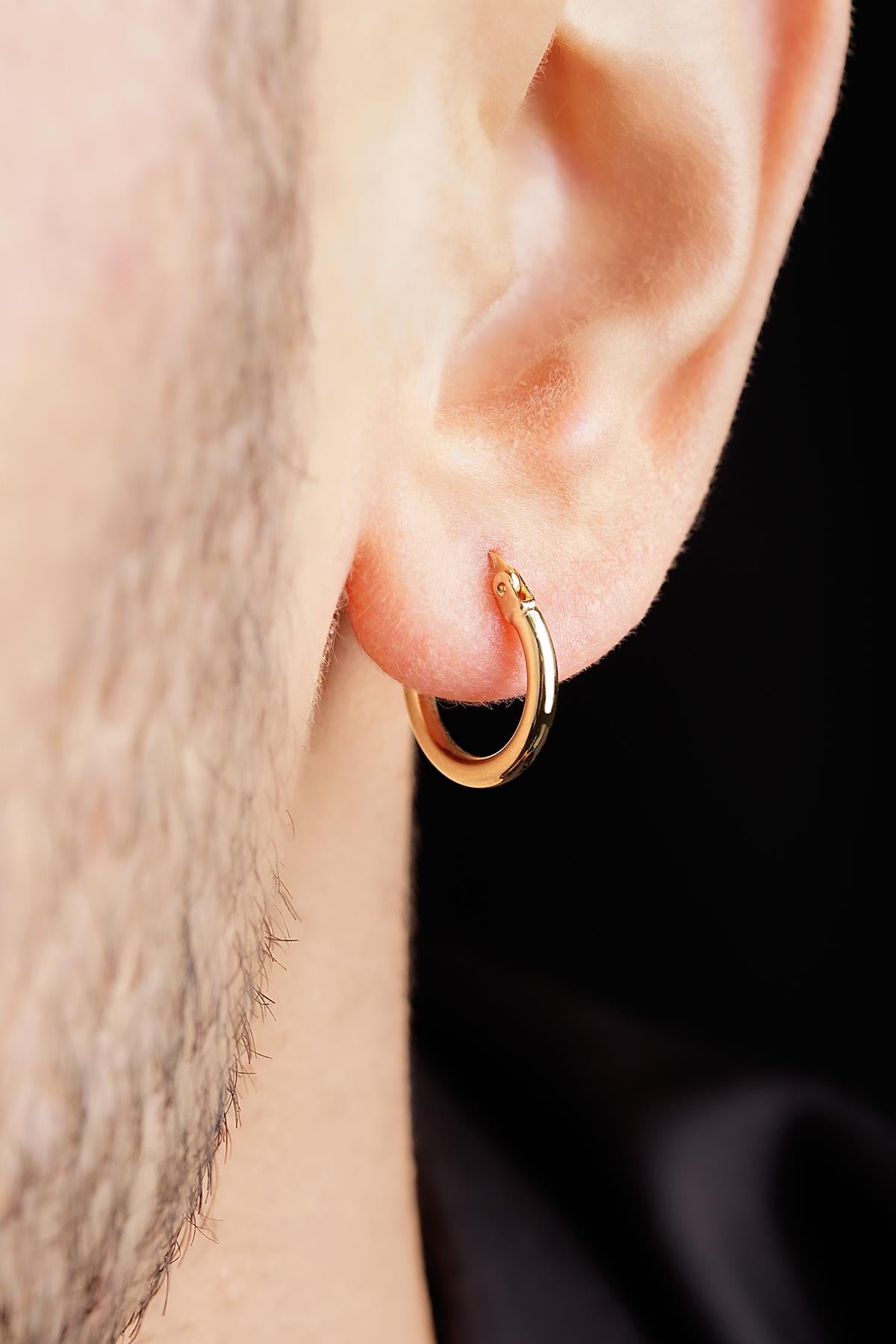 14K Gold Thin Chunky Tube Earrings