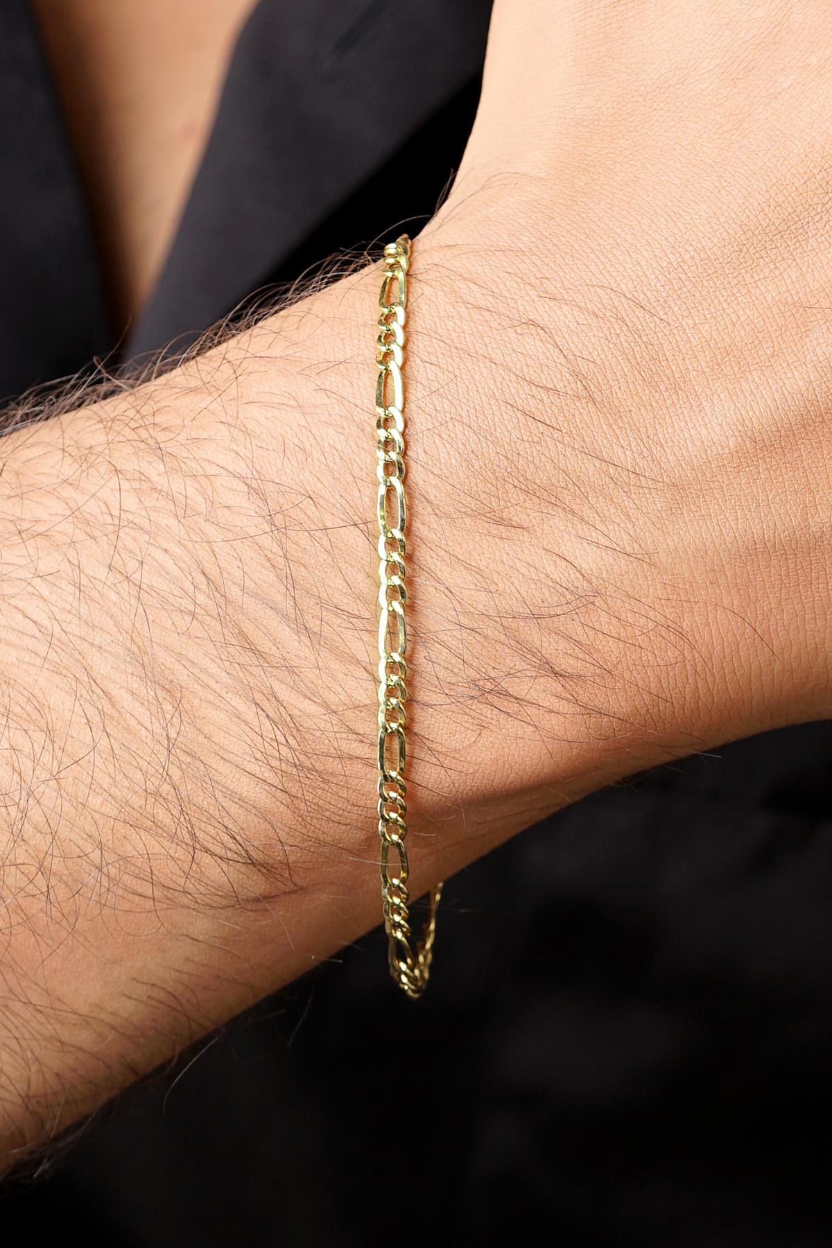 14K Solid Gold Thin Figaro Bracelet