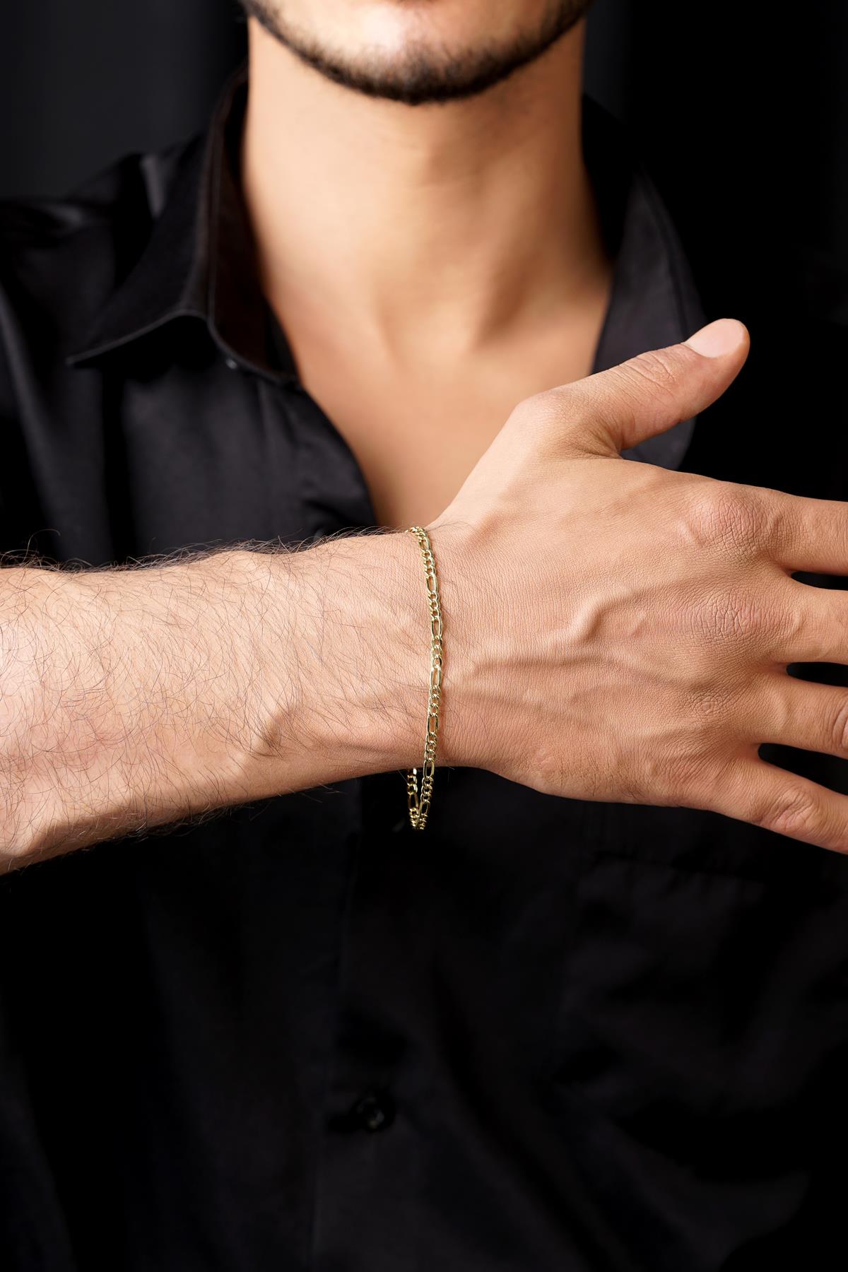 14K Solid Gold Thin Figaro Bracelet