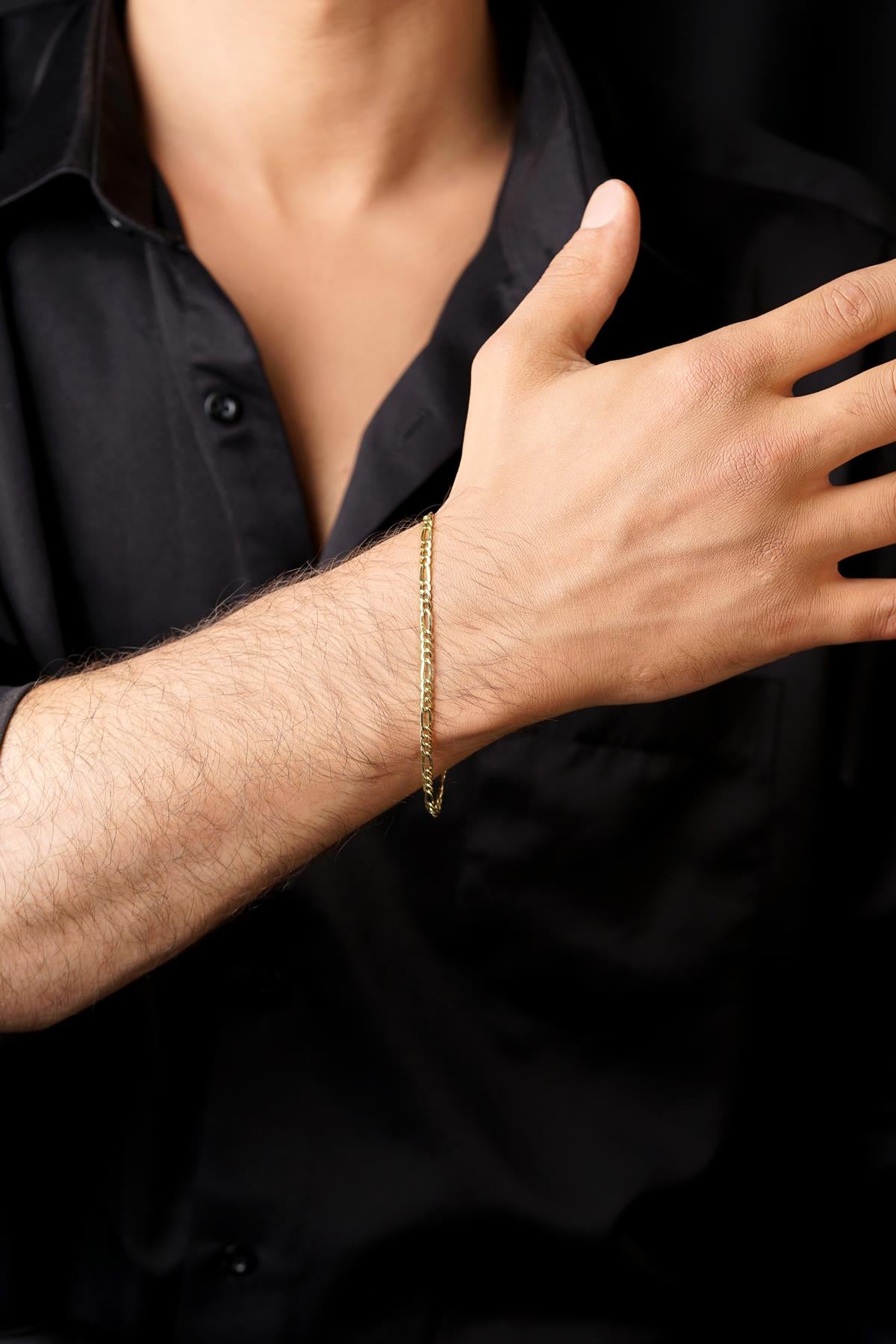 14K Solid Gold Thin Figaro Bracelet