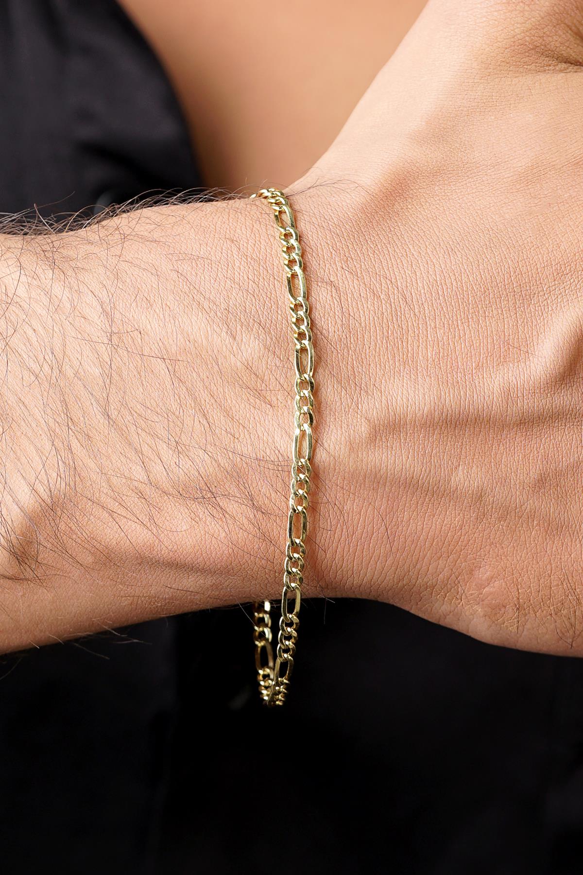 14K Solid Gold Thin Figaro Bracelet