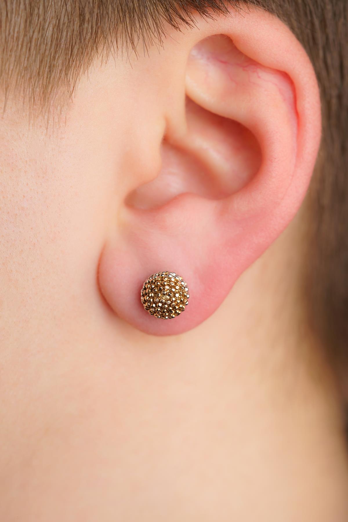 14K Solid Gold Three-Tone Mars Men’s Earring
