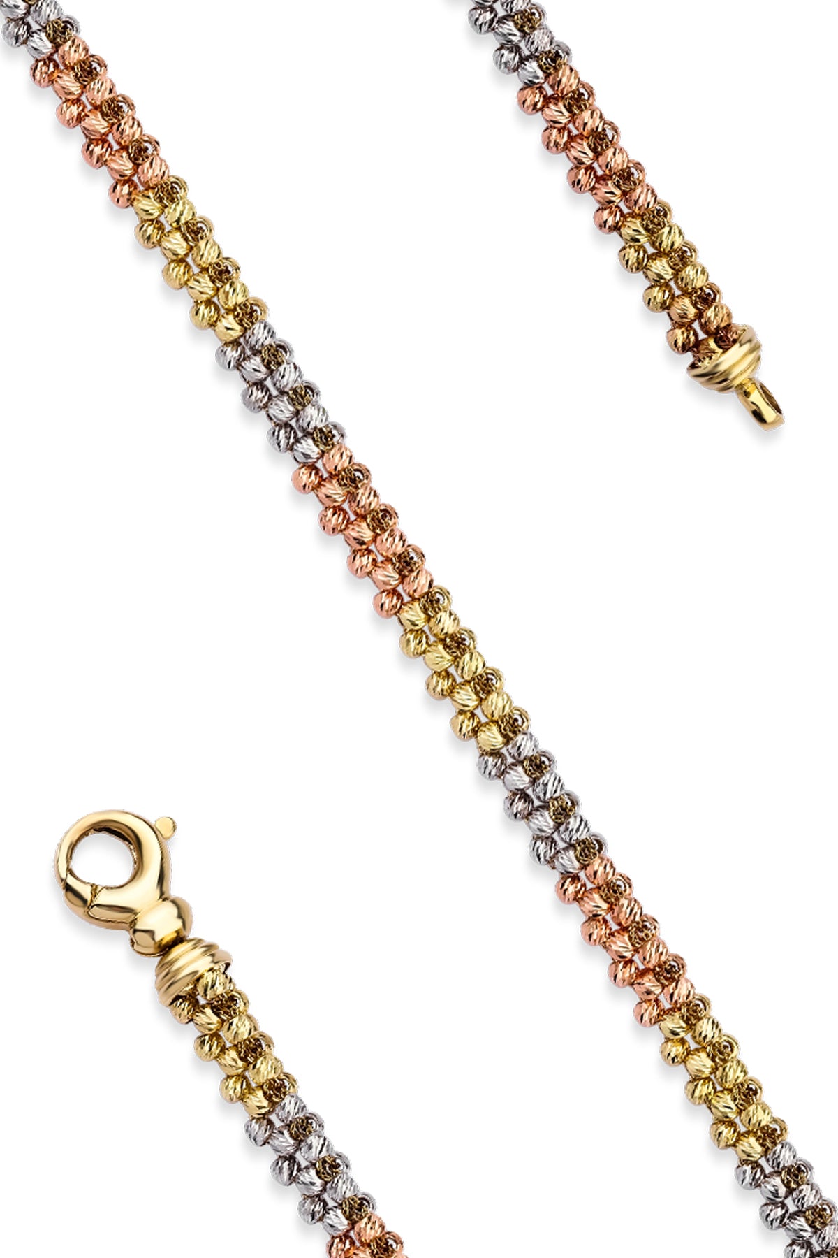 14K Solid Gold Tri_ Color Dorica Tarnish Resistant Adjustable Bracelet