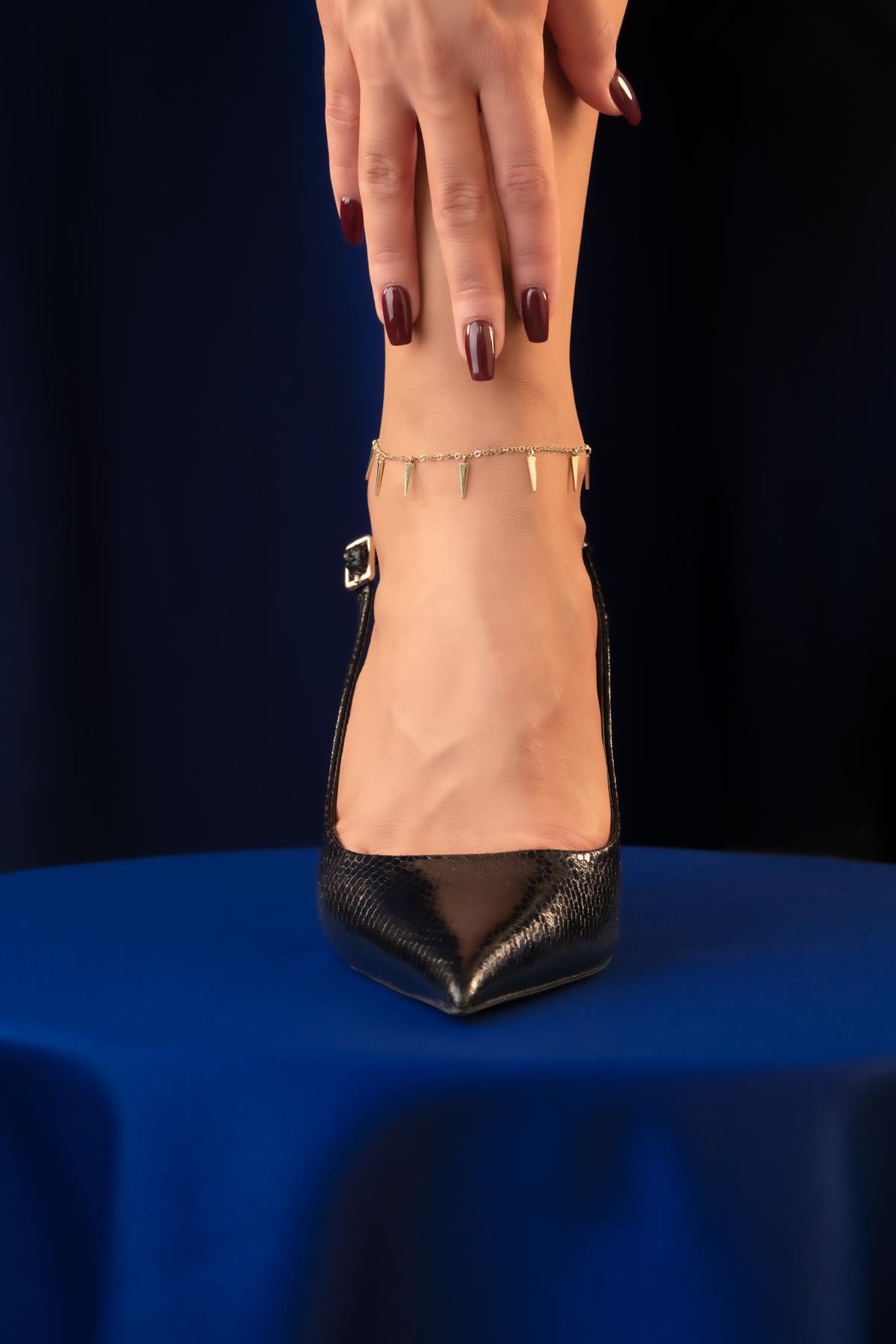 14K Gold Triangle Drop on Hoop Chain Anklet