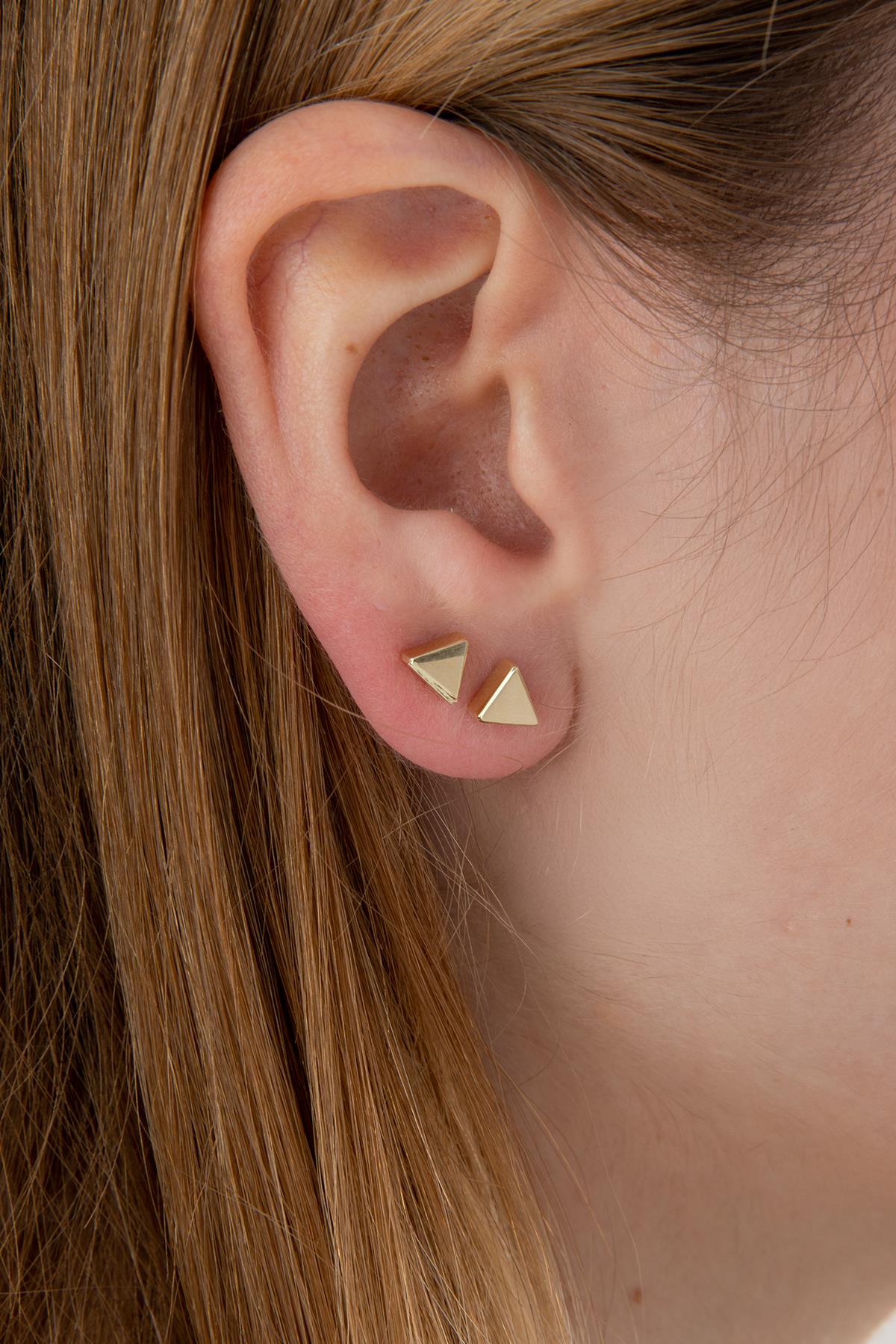 14K Gold Triangle Shape Stud Earrings