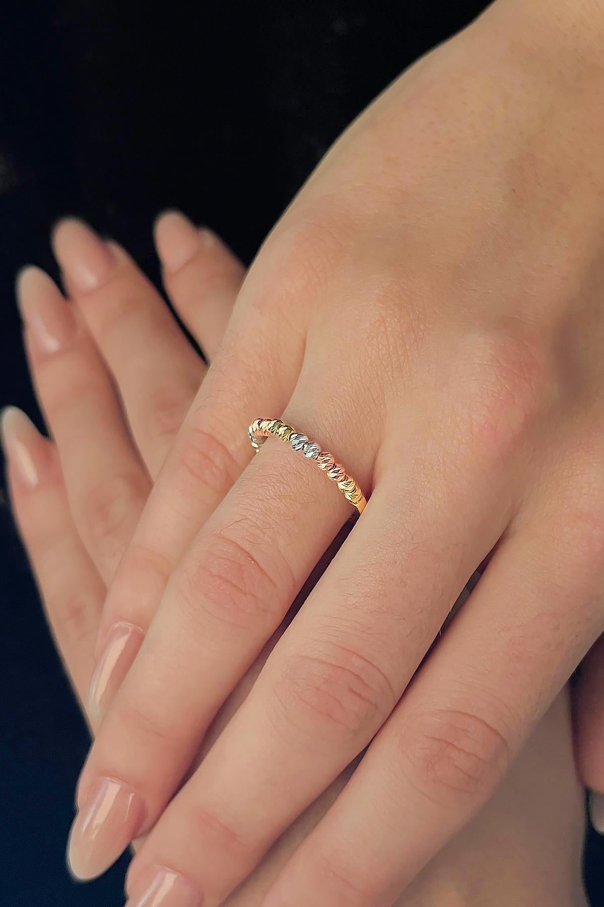 14K Gold Tricolor Ball Ring