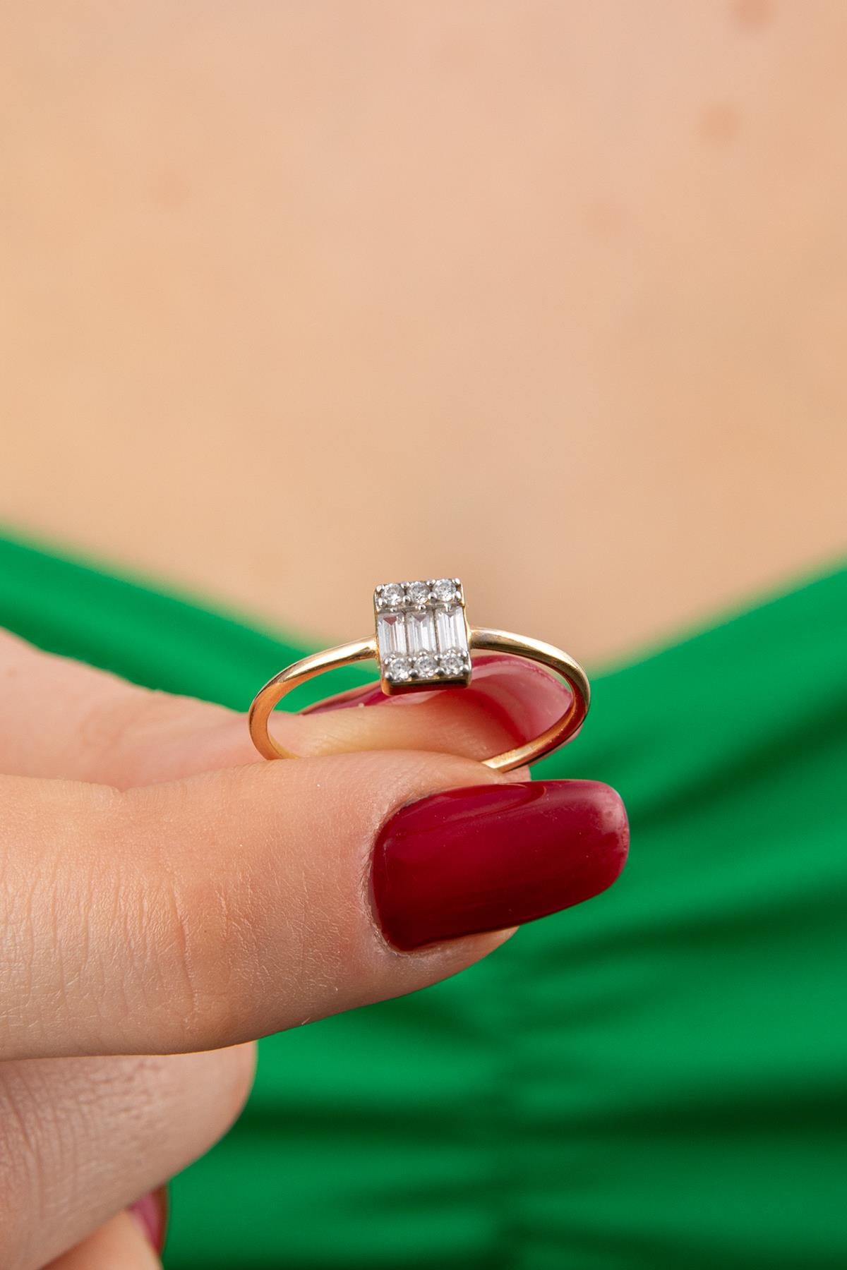 14K Solid Gold Triple Baguette Ring