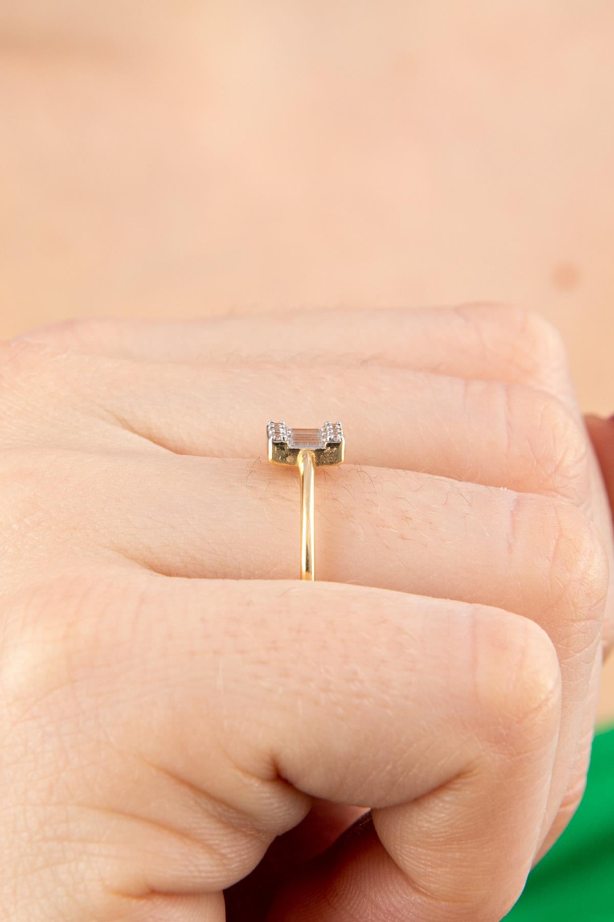 14K Gold Triple Baguette Ring