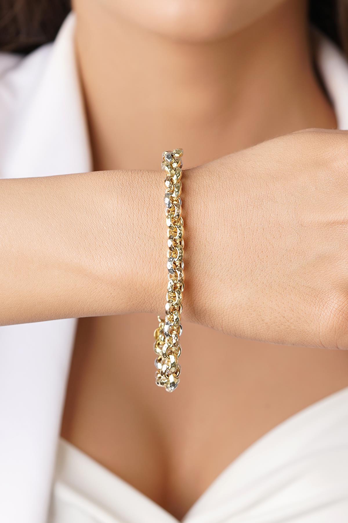 14K Solid Gold Triple Color Rolo Bracelet