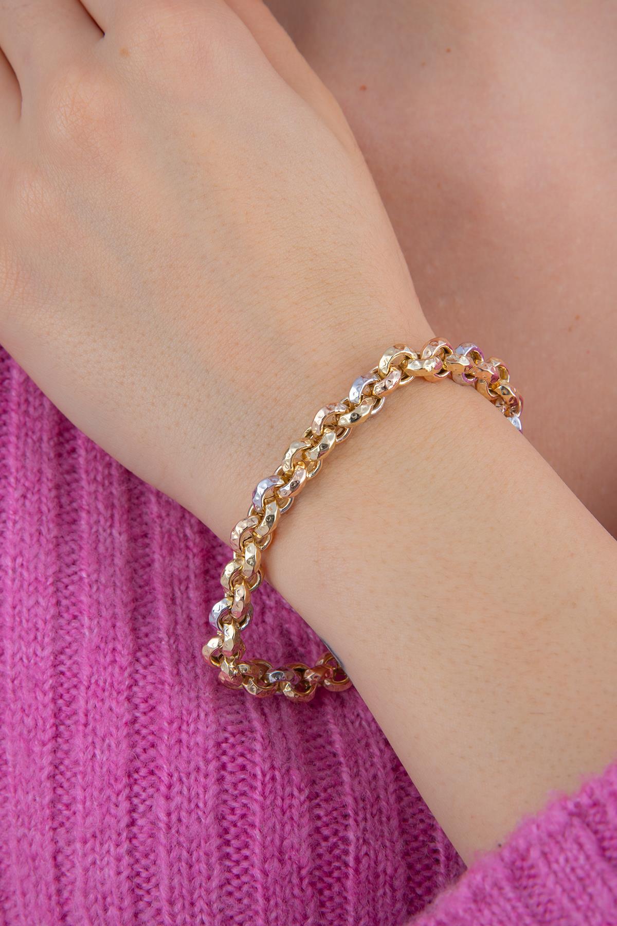 14K Gold Triple Color Rolo Bracelet