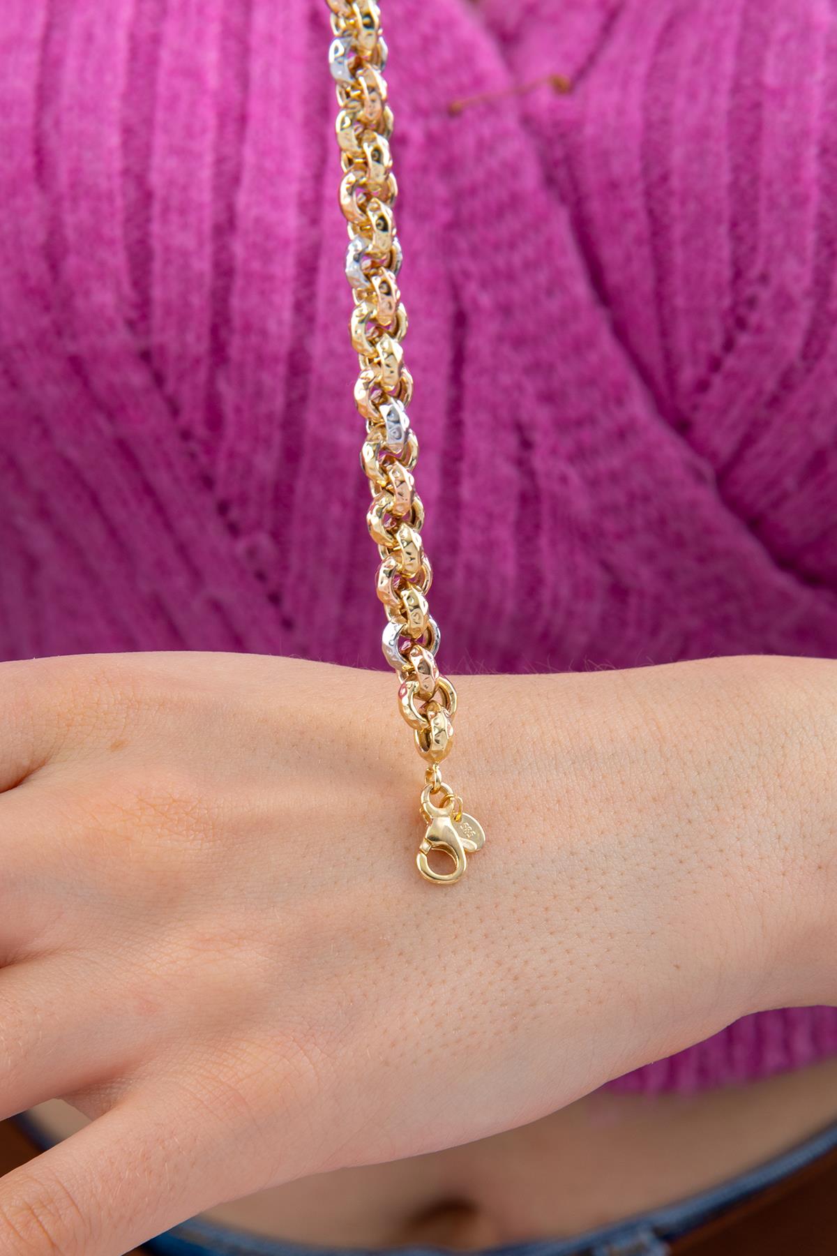 14K Gold Triple Color Rolo Bracelet