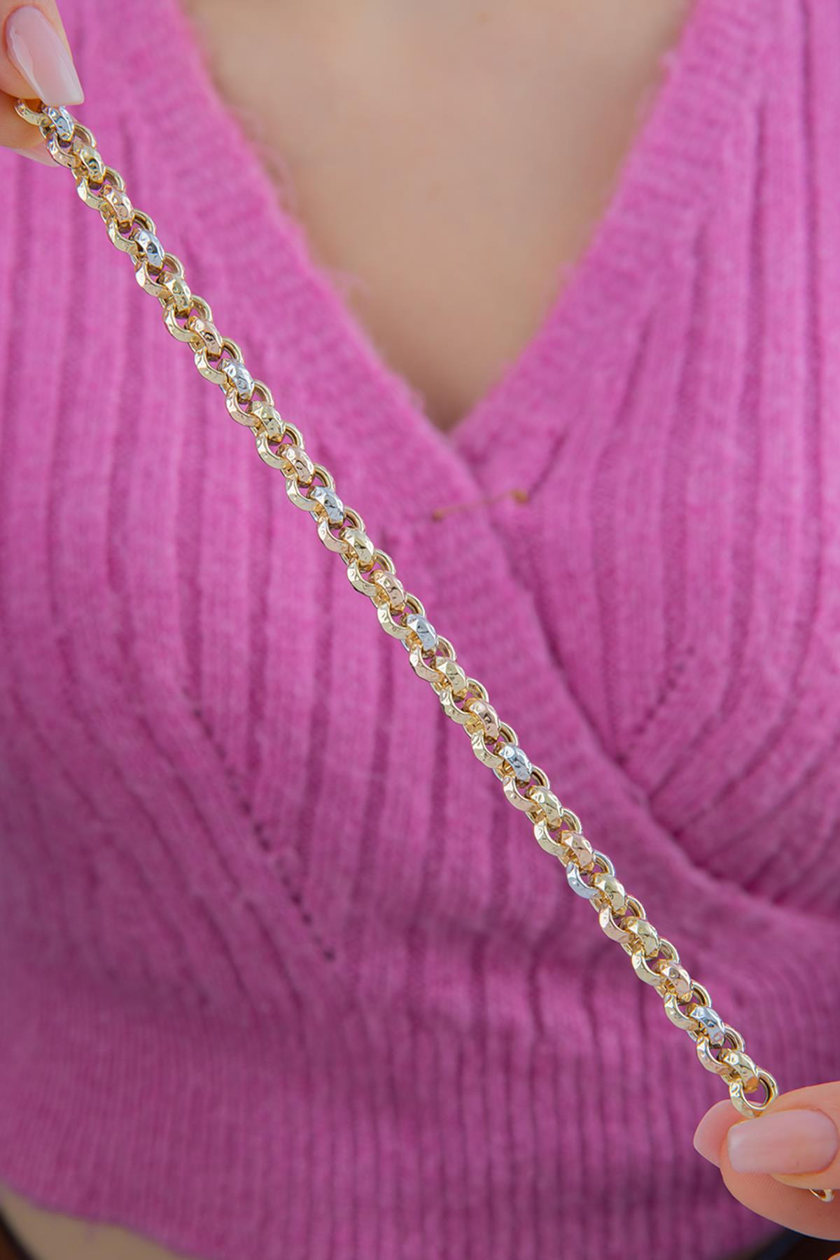 14K Gold Triple Color Rolo Bracelet