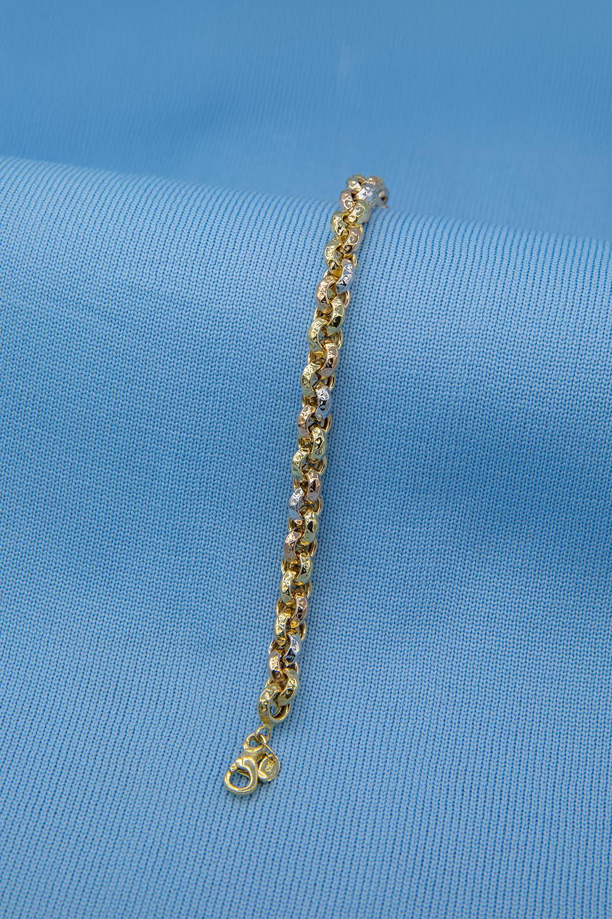 14K Gold Triple Color Rolo Bracelet