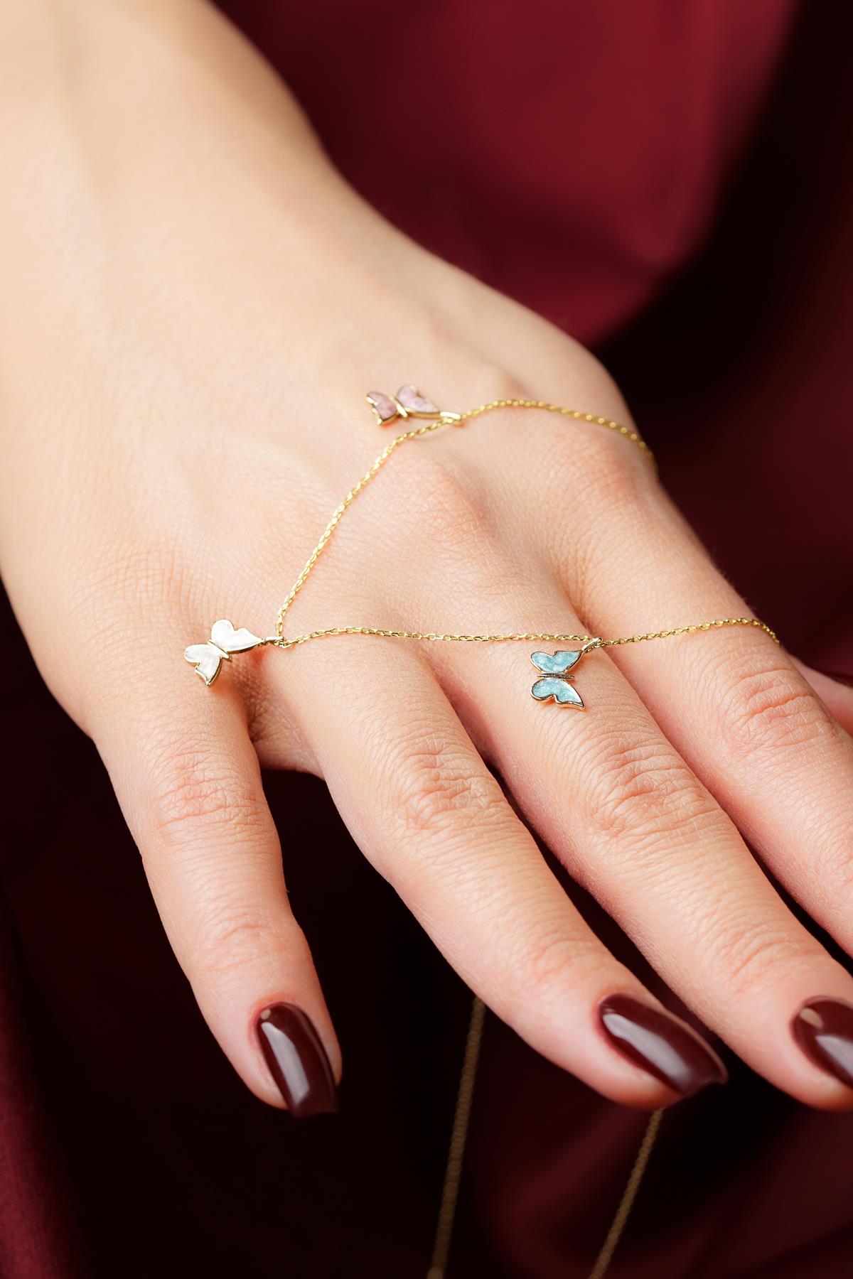 14K Gold Triple Enamel Butterflies Necklace