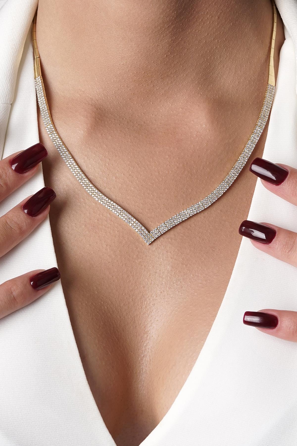 14K Gold Triple Row Tennis Necklace