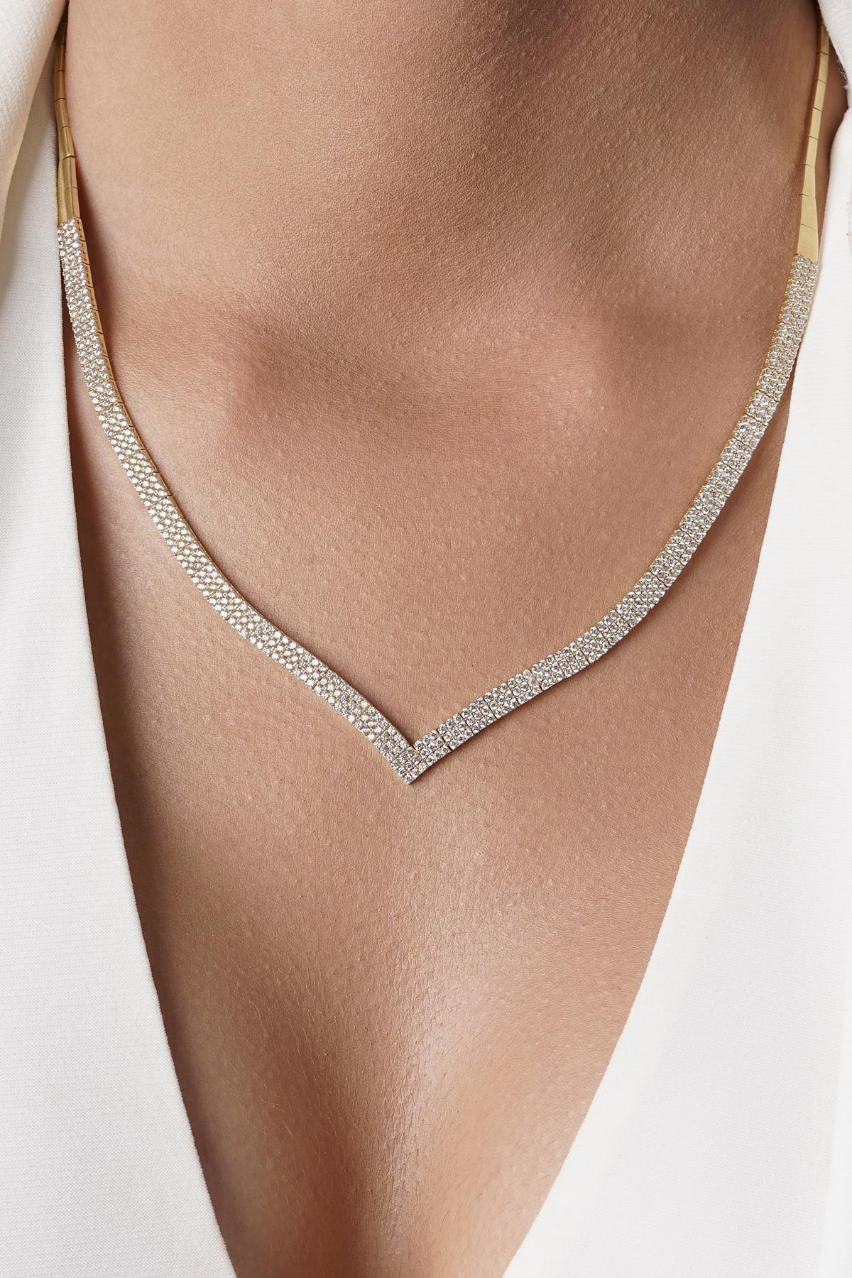 14K Gold Triple Row Tennis Necklace