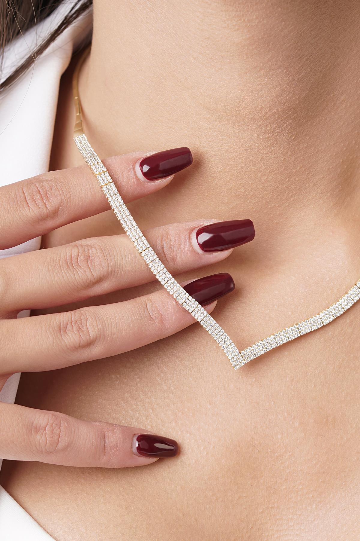 14K Gold Triple Row Tennis Necklace