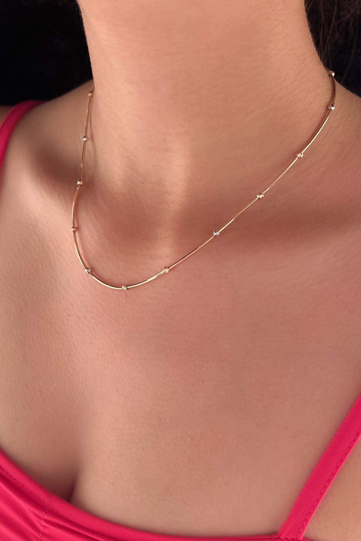14K Gold Tube Chain Thickly Dorica Balls Necklace