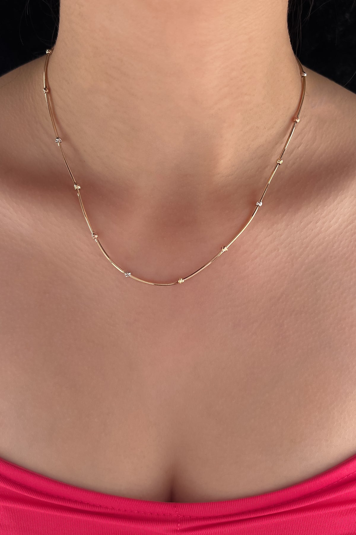 14K Gold Tube Chain Thickly Dorica Balls Necklace