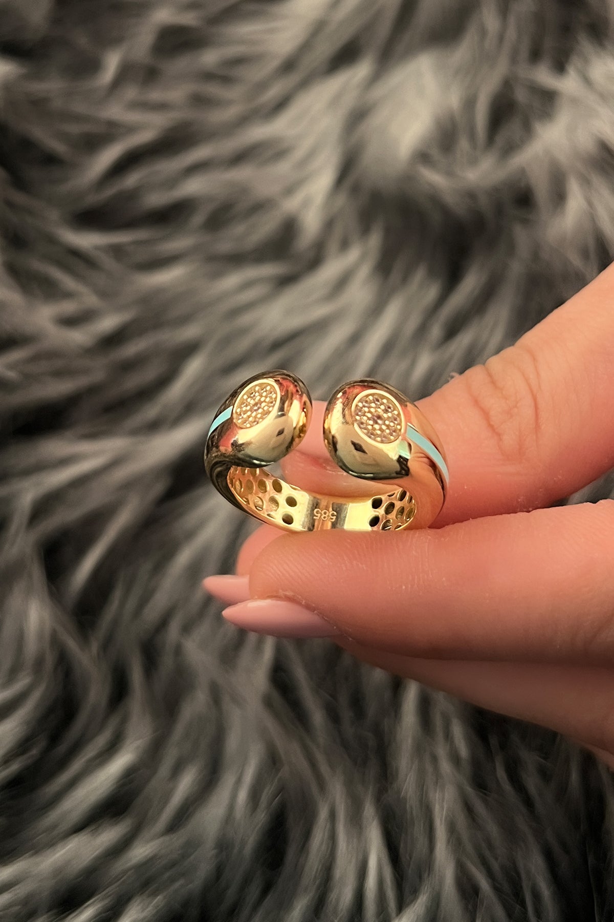 14K Gold Turquoise Enamel Puff Ring