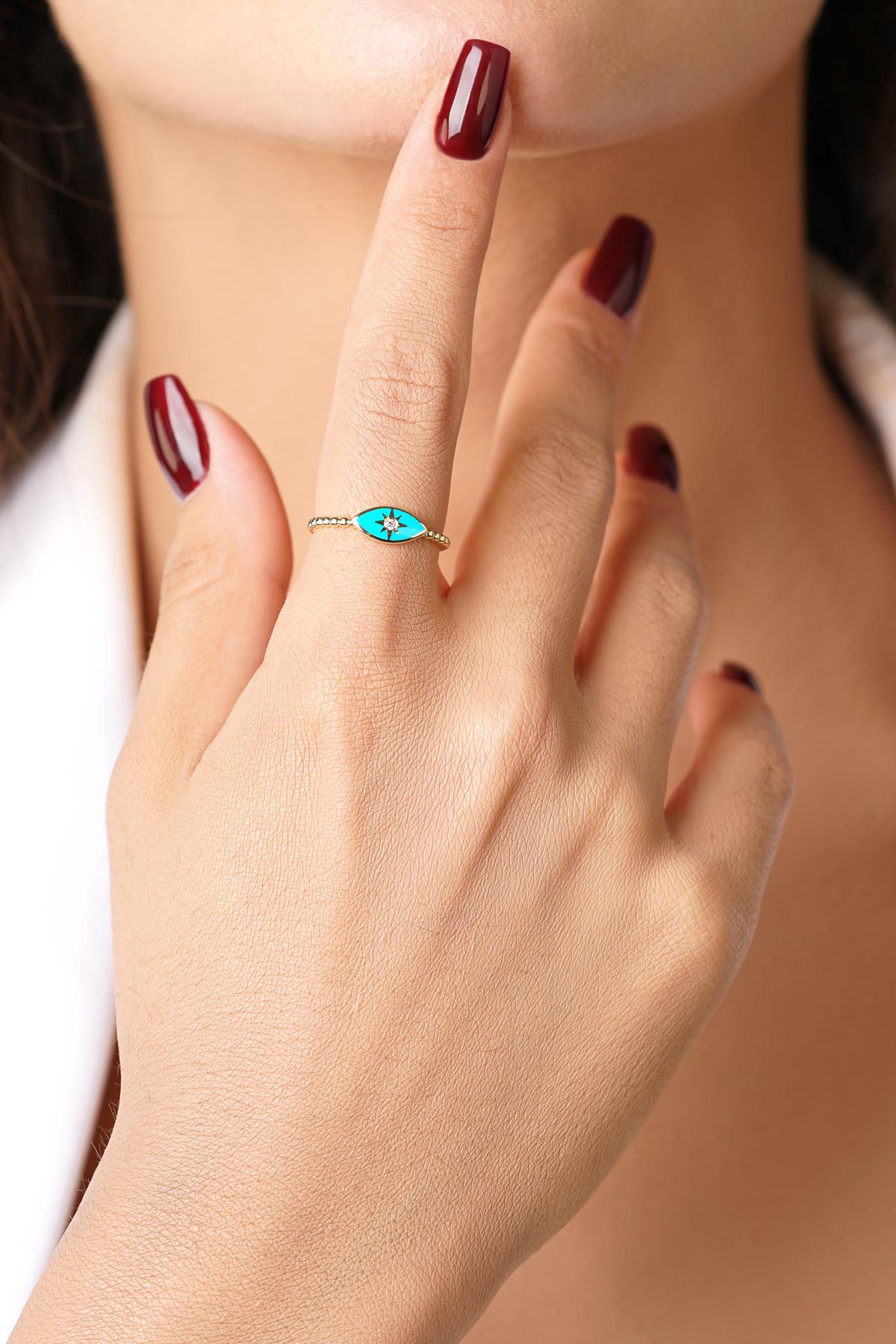 14K Gold Turquoise Evil Eye Ring