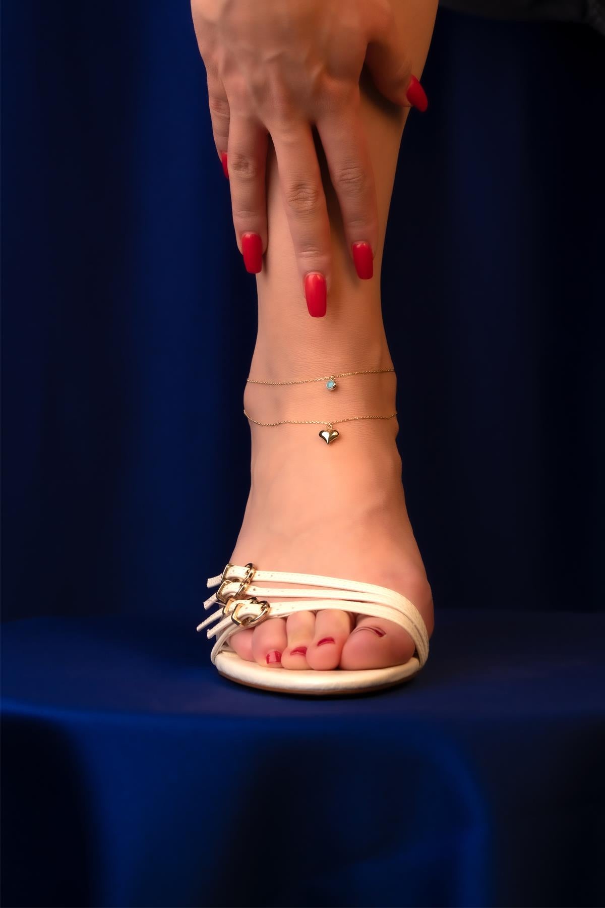 14K Gold Turquoise Heart Anklet