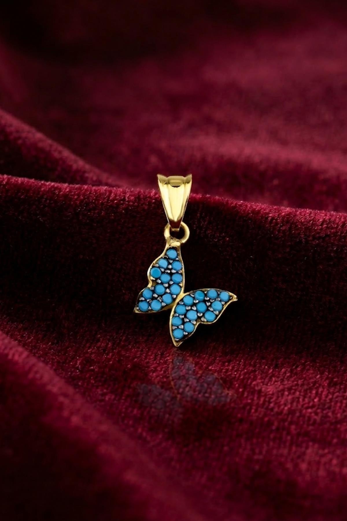 14K Gold Turquoise Stone Butterfly Charm