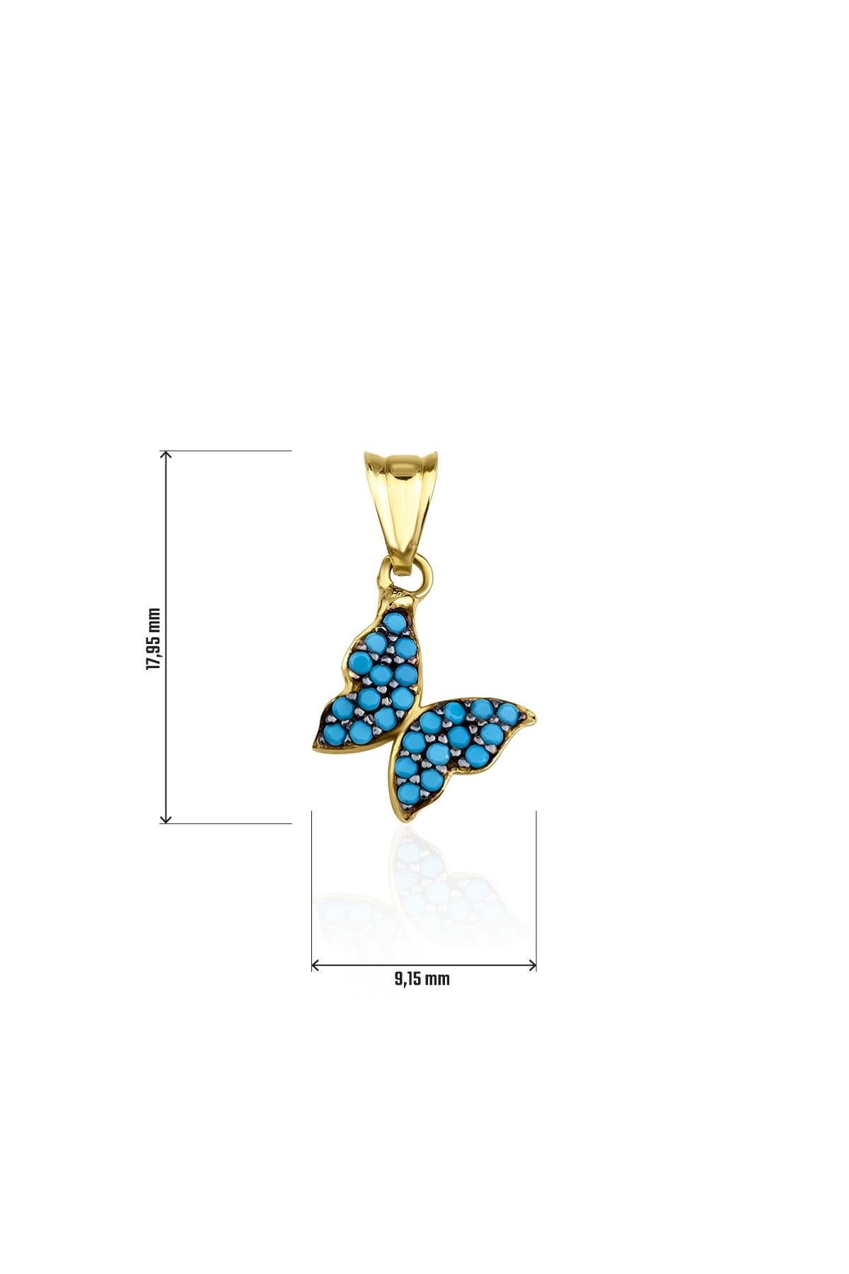 14K Gold Turquoise Stone Butterfly Charm