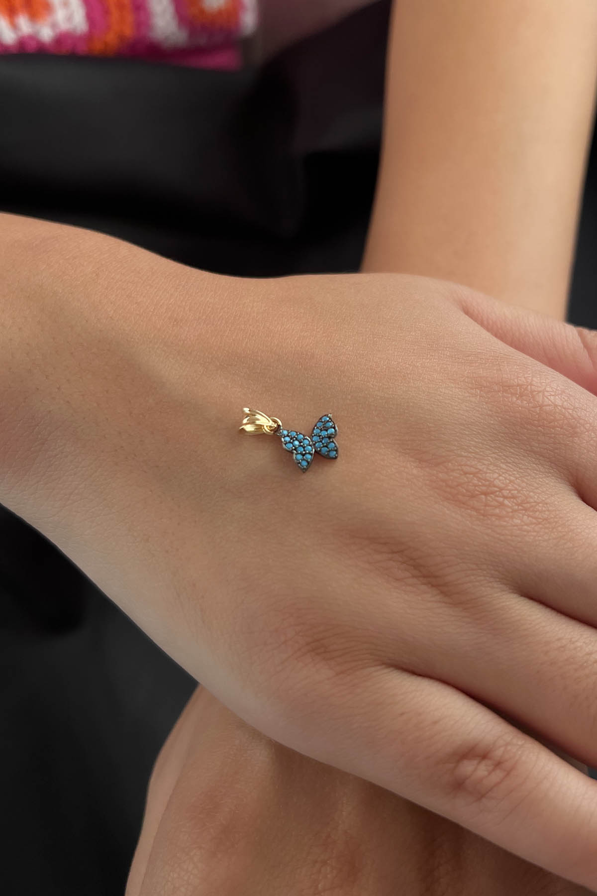 14K Gold Turquoise Stone Butterfly Charm