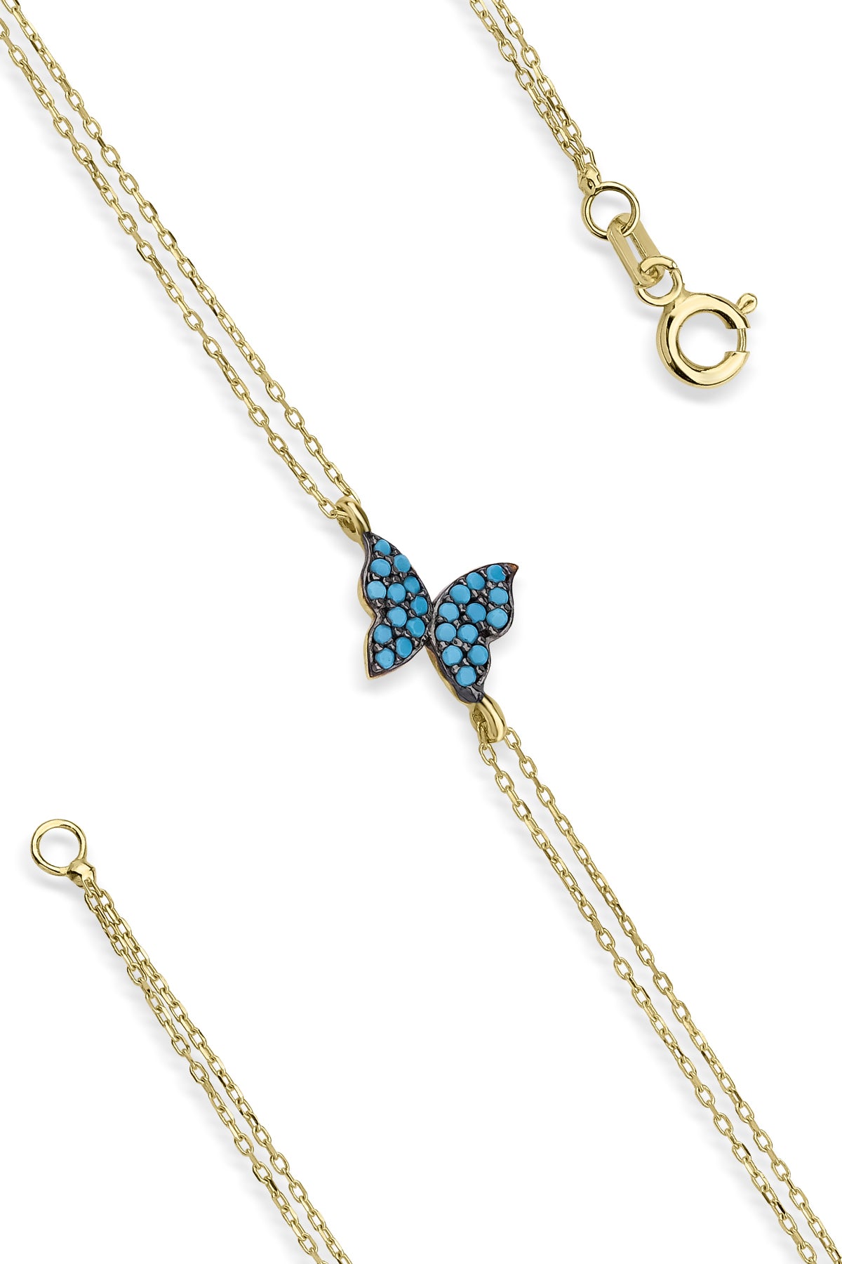 14K Gold Turquoise Stone Butterfly Shape Bracelet