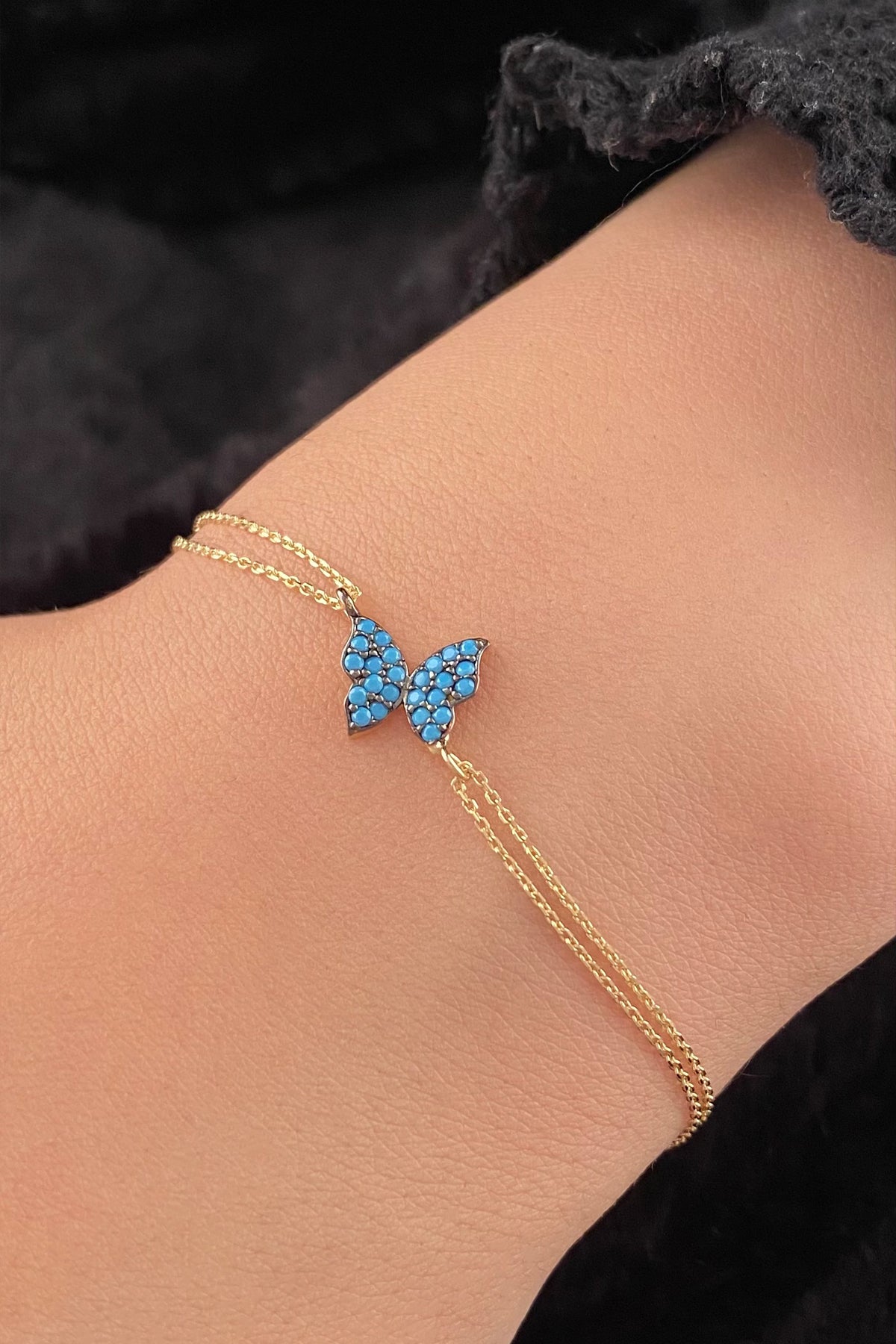 14K Gold Turquoise Stone Butterfly Shape Bracelet