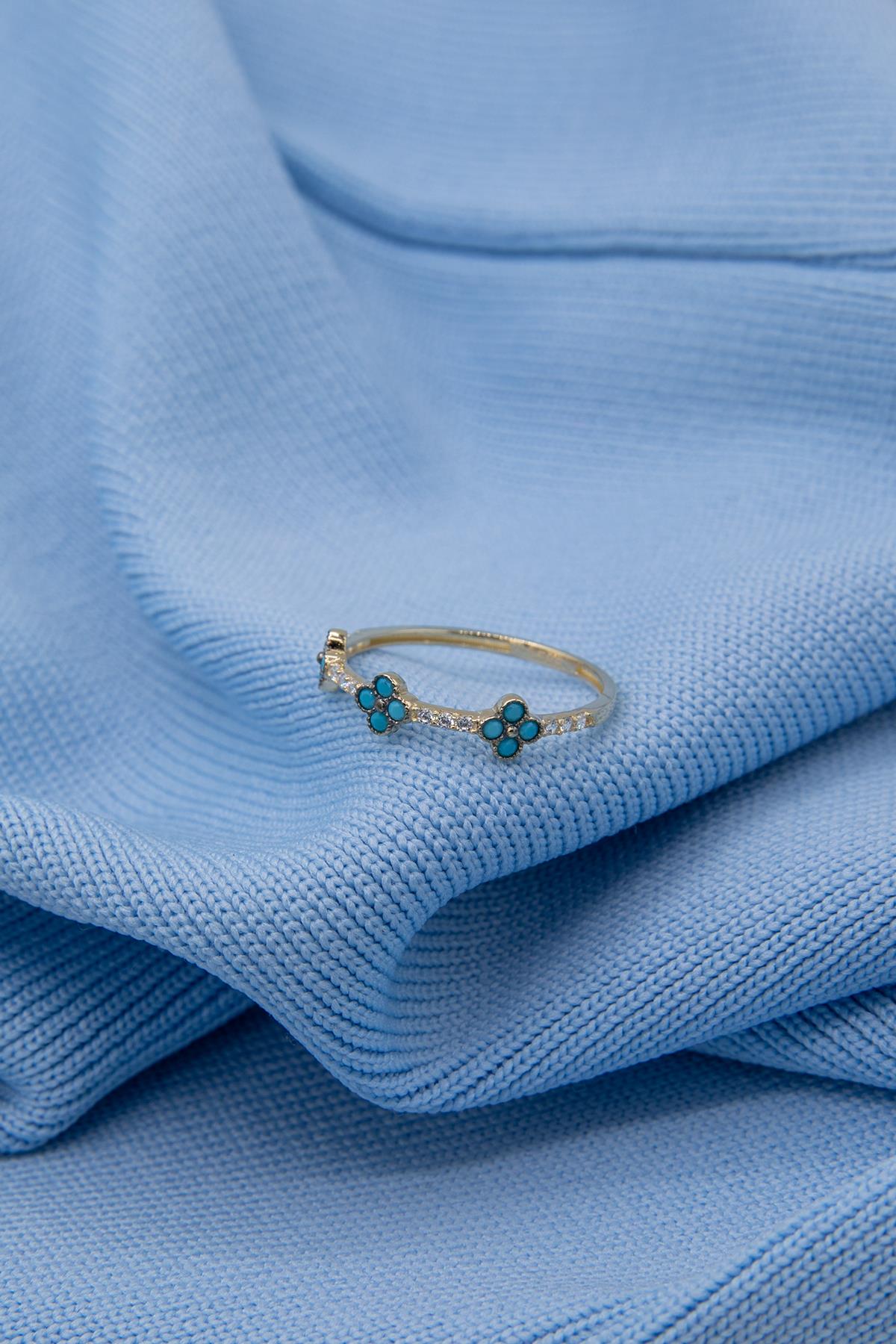 14K Gold Turquoise Stone Daisy Ring