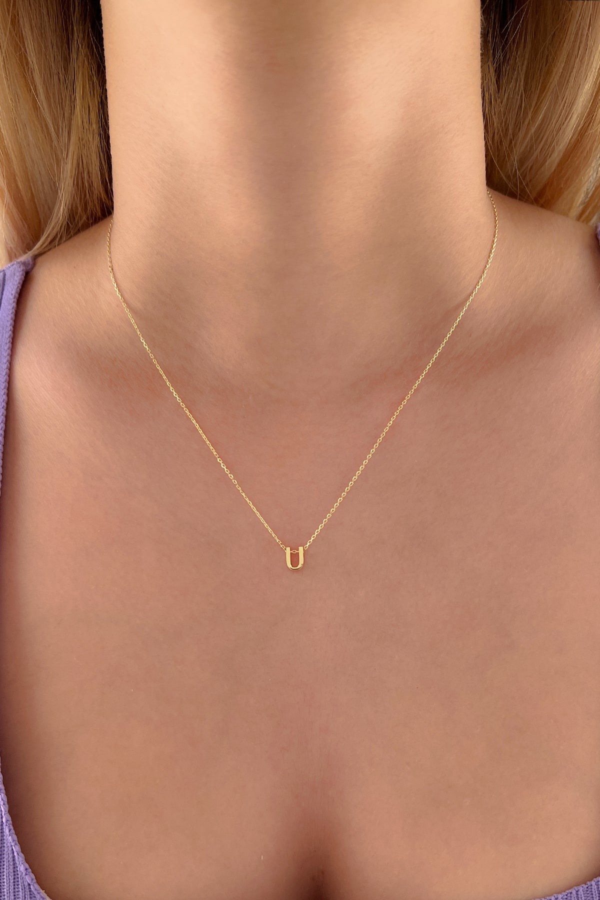 14K Gold U Initial Necklace