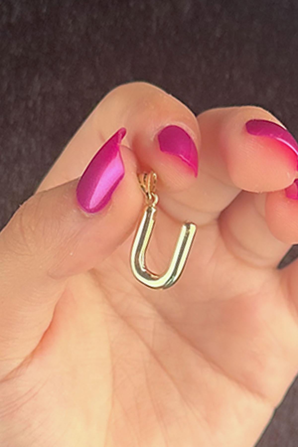 14K Gold U Letter Charm