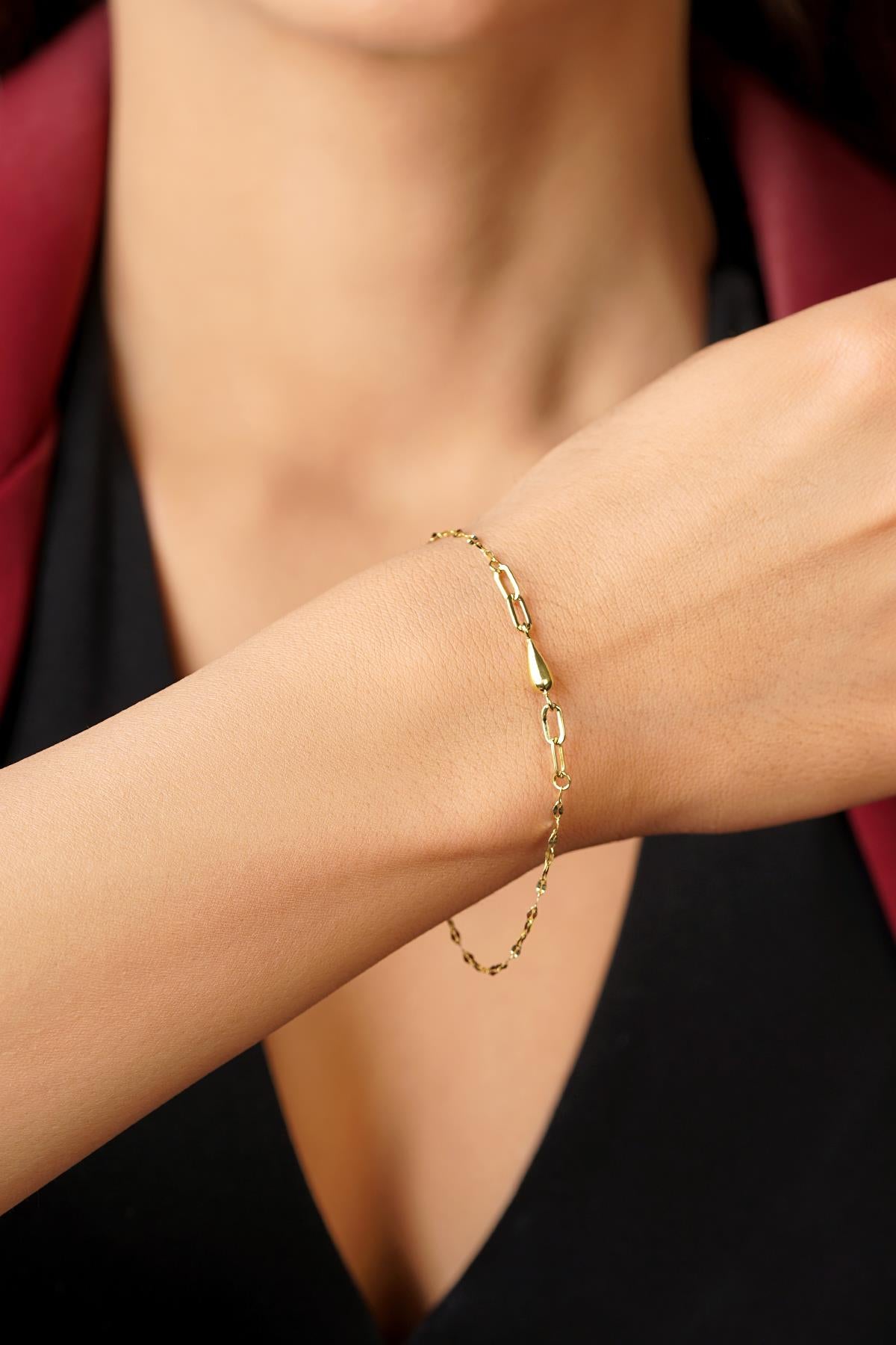 14K Gold Water Drop Charm Mirror Bracelet
