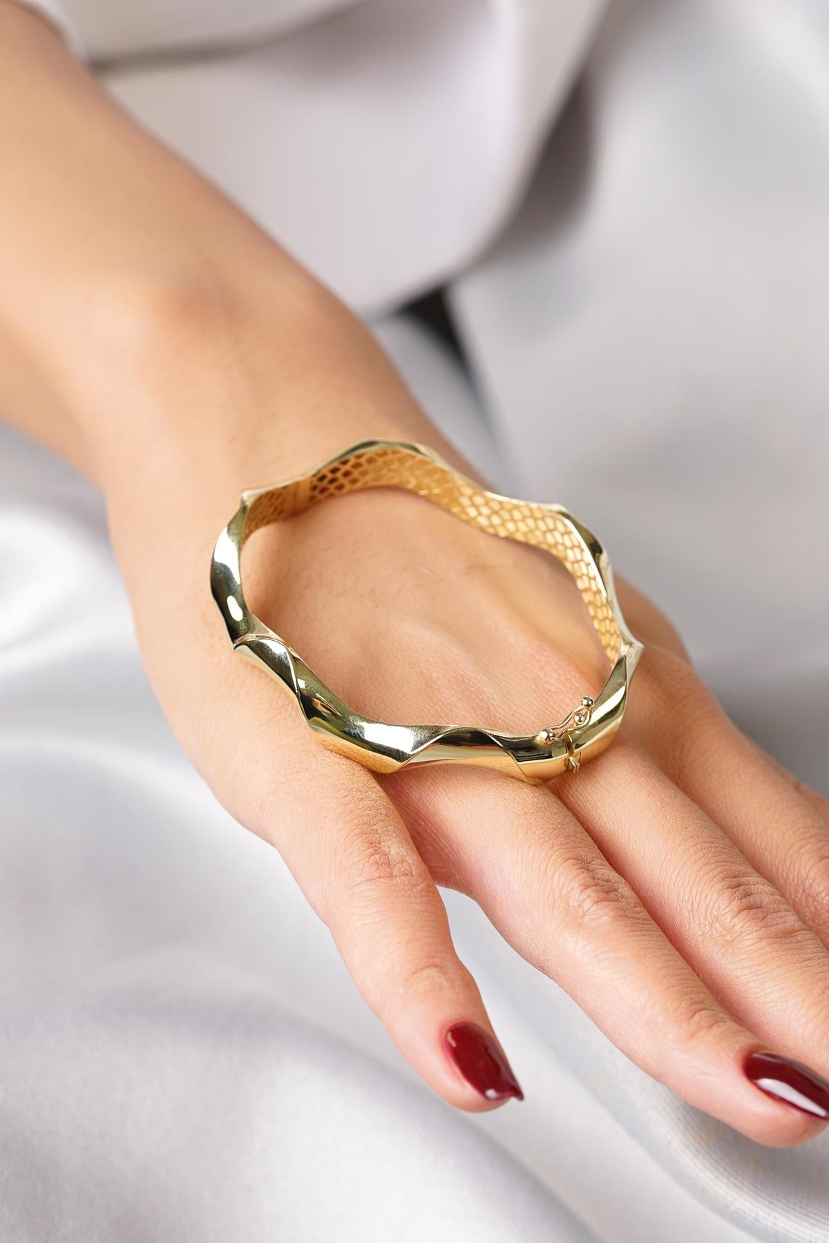 14K Gold Wavy Cuff Bracelet