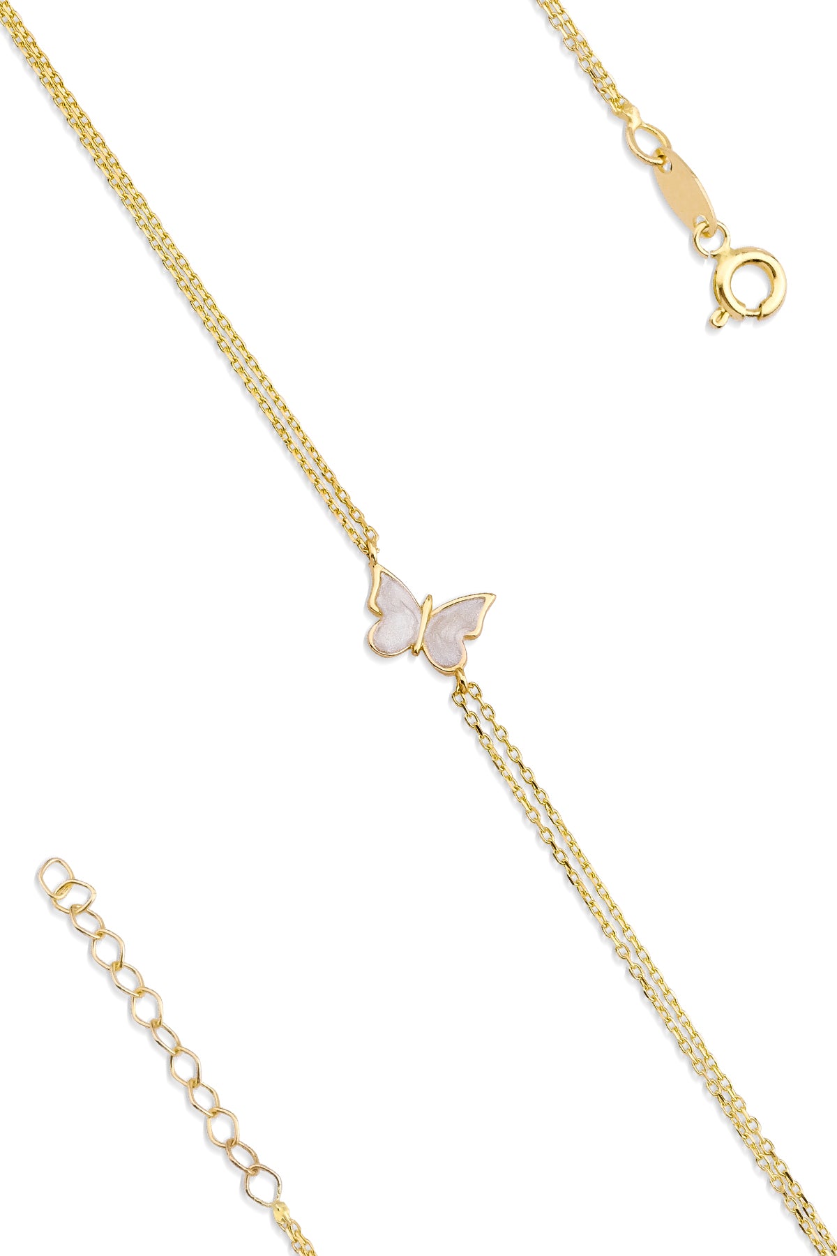 14K Gold White Enamel Butterfly Bracelet