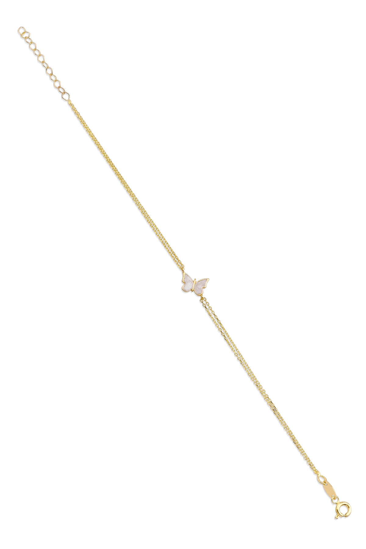 14K Gold White Enamel Butterfly Bracelet