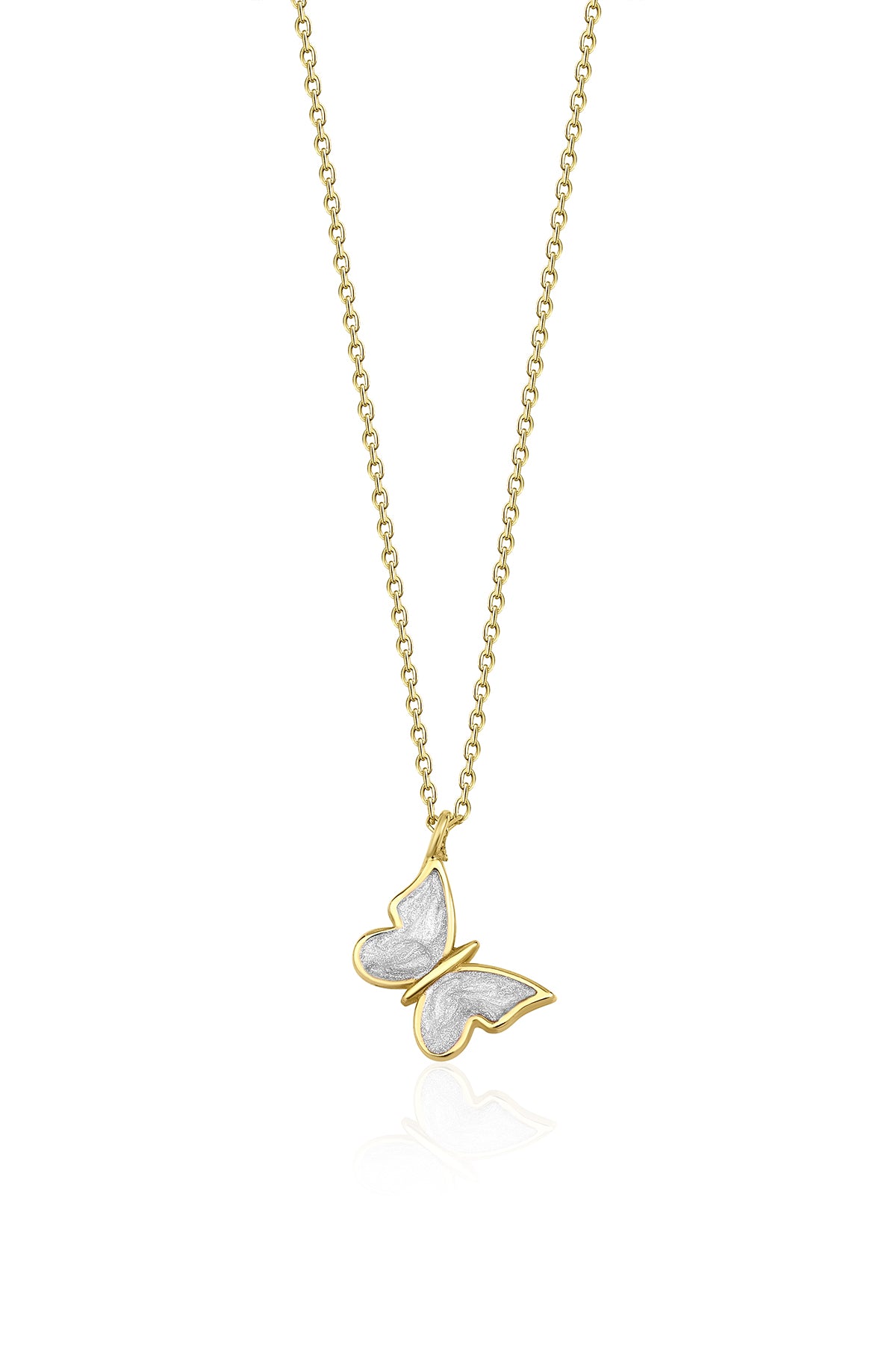 14K Gold White Enamel Butterfly Necklace