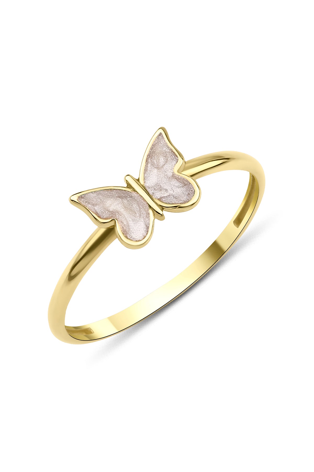 14K Gold White Enamel Butterfly Shape Ring