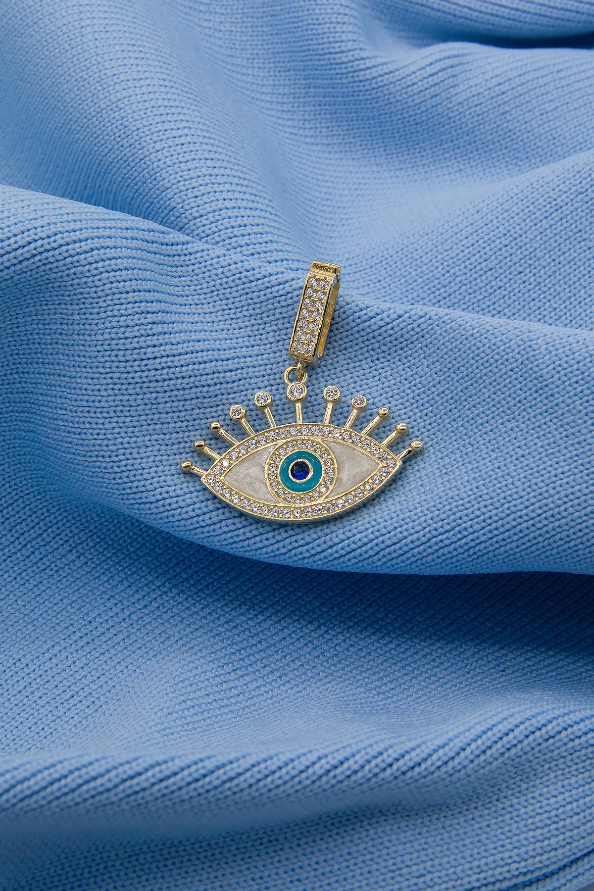 14K Gold White Enamel Evil Eye Charm