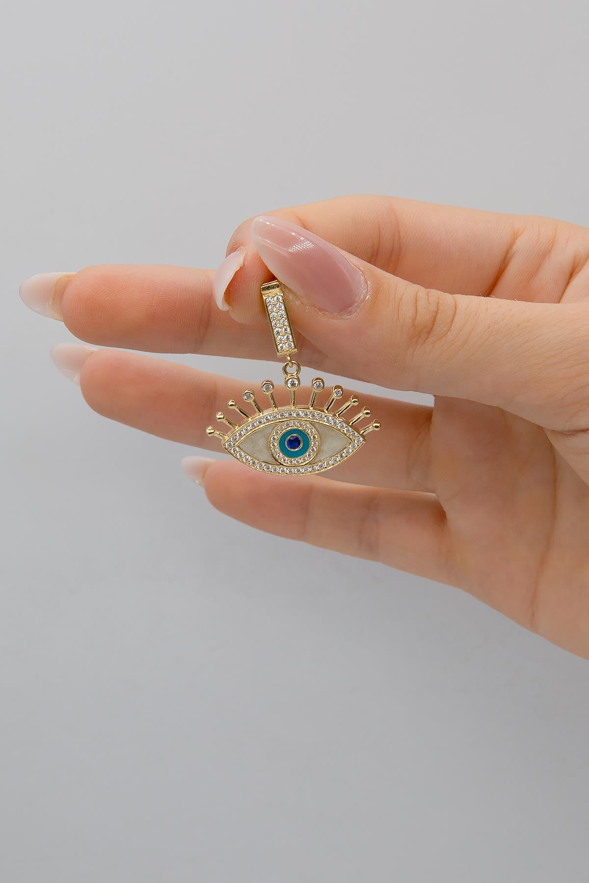 14K Gold White Enamel Evil Eye Charm