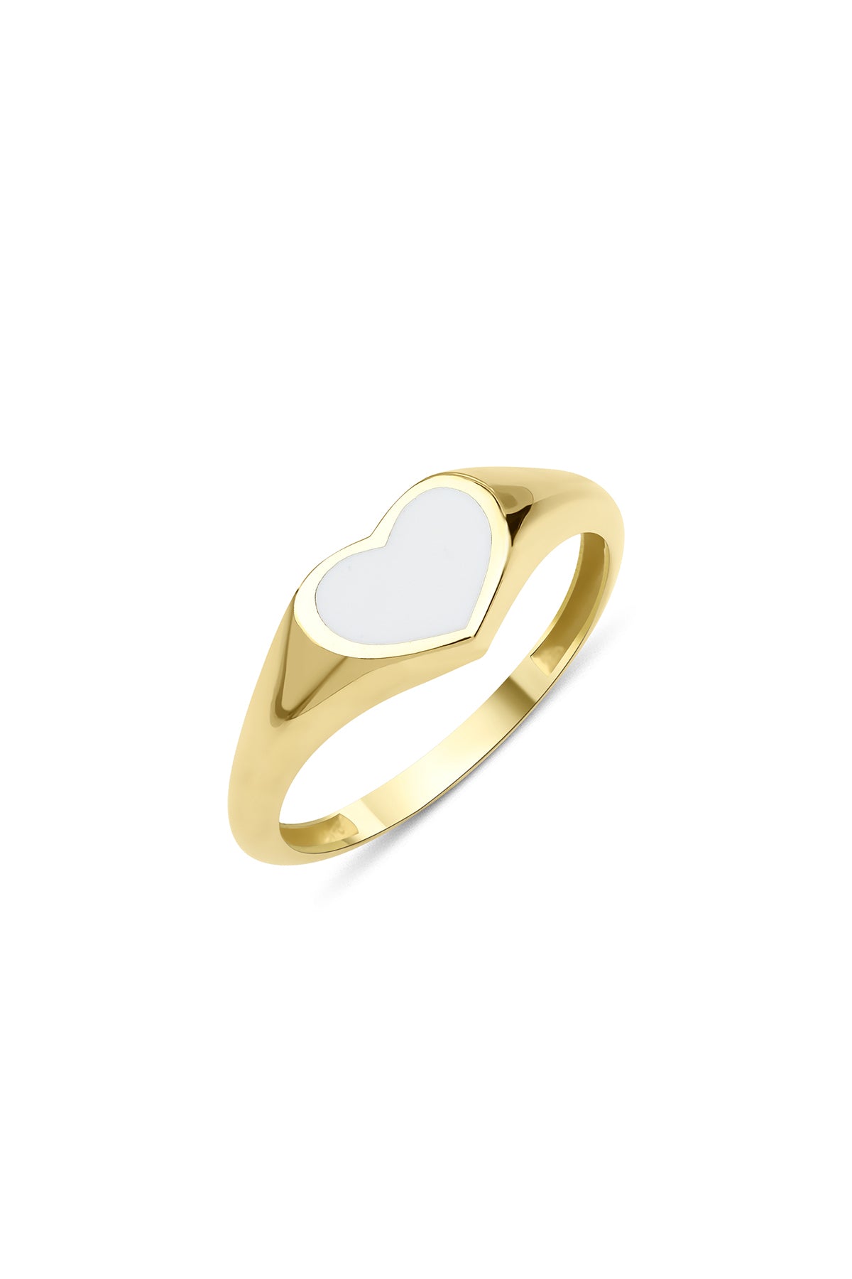 14K Gold White Enamel Heart Shaped Ring