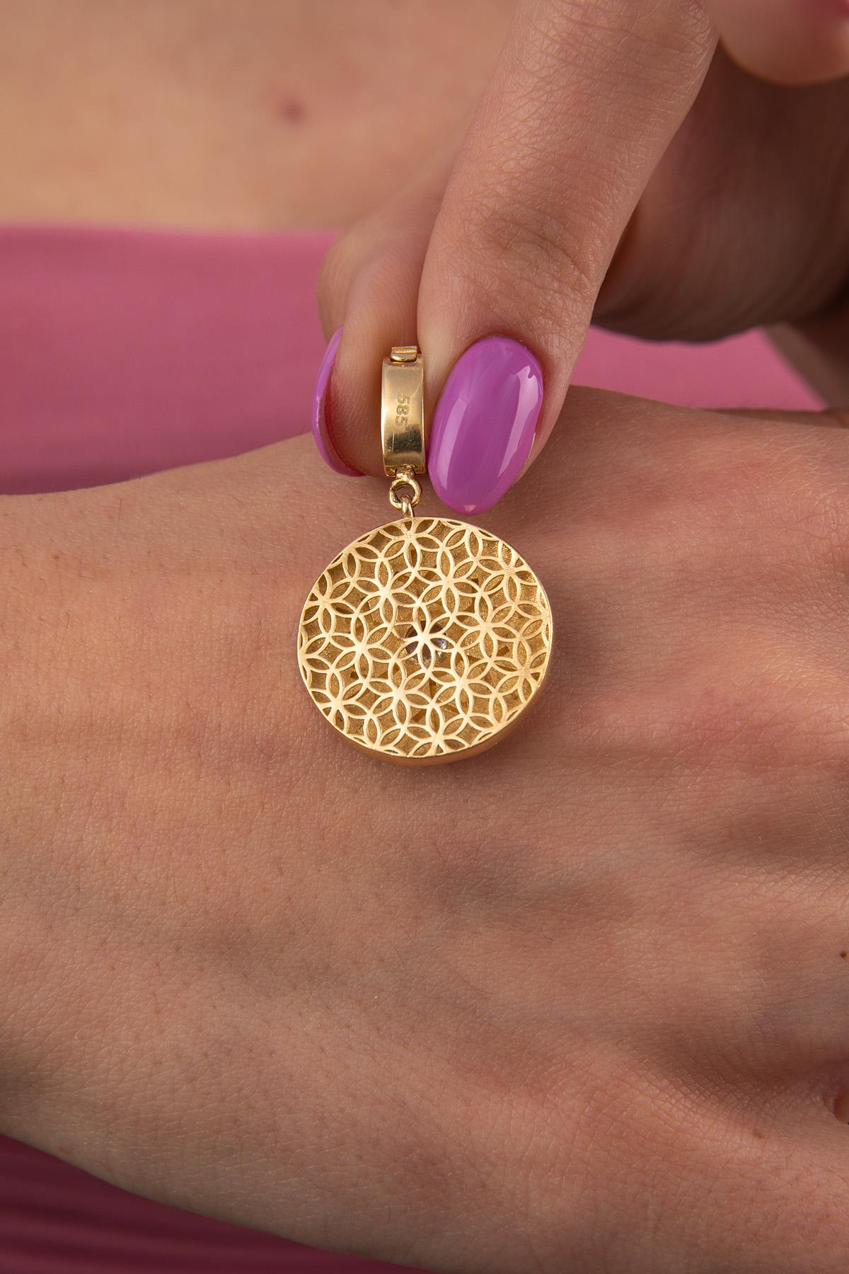 14K Gold White Enamel Snowflake Charm