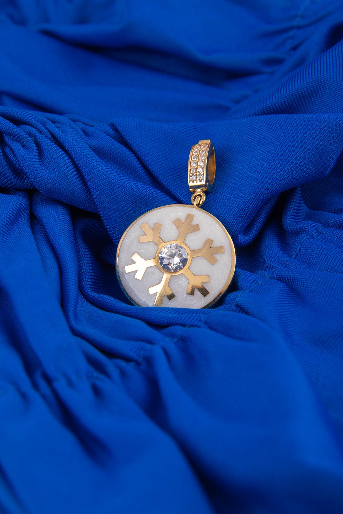 14K Gold White Enamel Snowflake Charm
