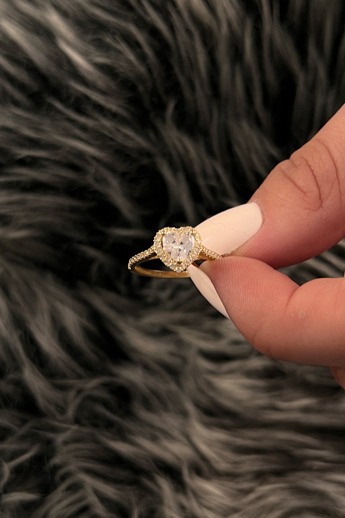 14K Gold White Heart Shaped Stone Ring